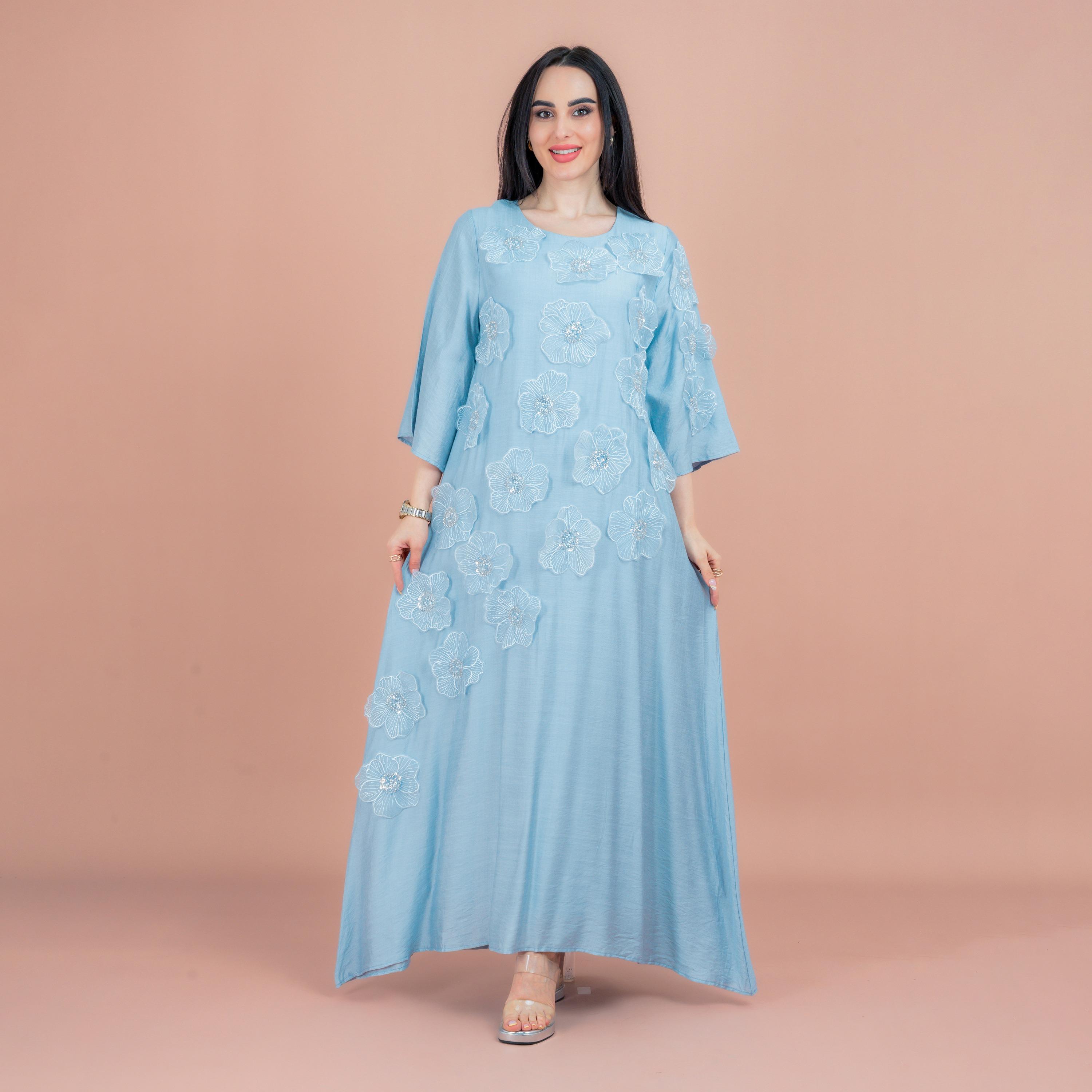 IKKXA Applique Floral Embroidered & Beaded Women's Jalabiya-women-arabicclothing-jalabiyas-image-1