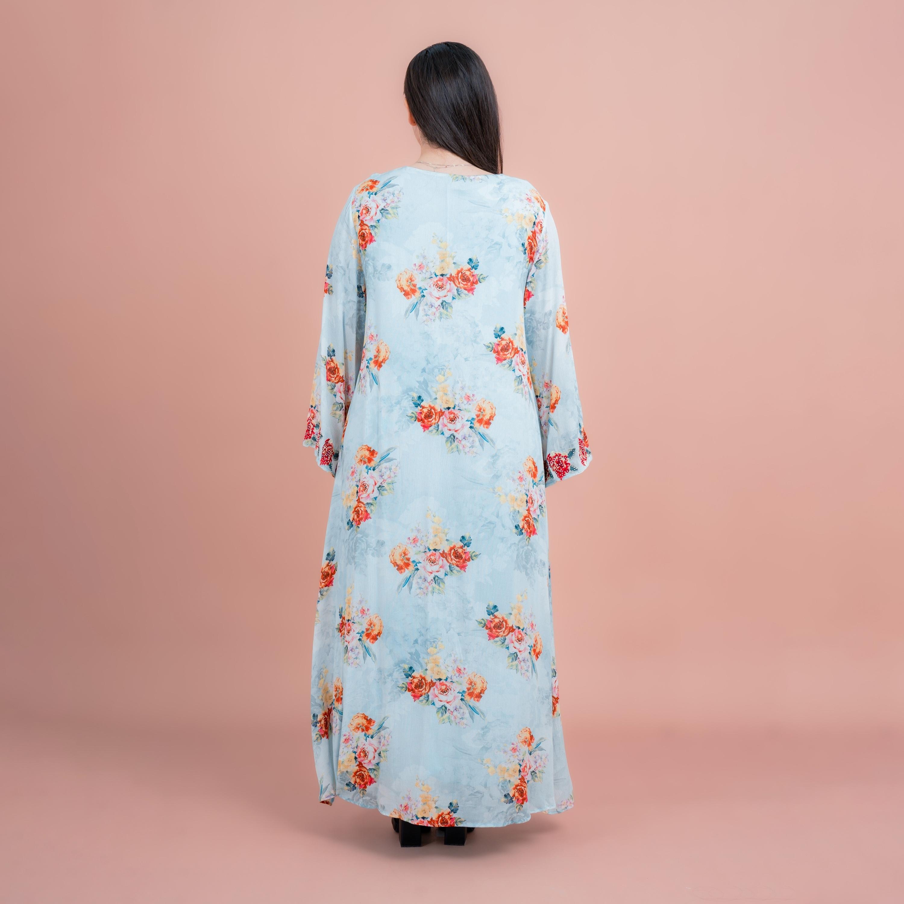 جلابية نسائية بطبعة زهور وأكمام مطرزة بفتحات واسعة عند الأساور من إككسا-women-arabicclothing-jalabiyas-image-4