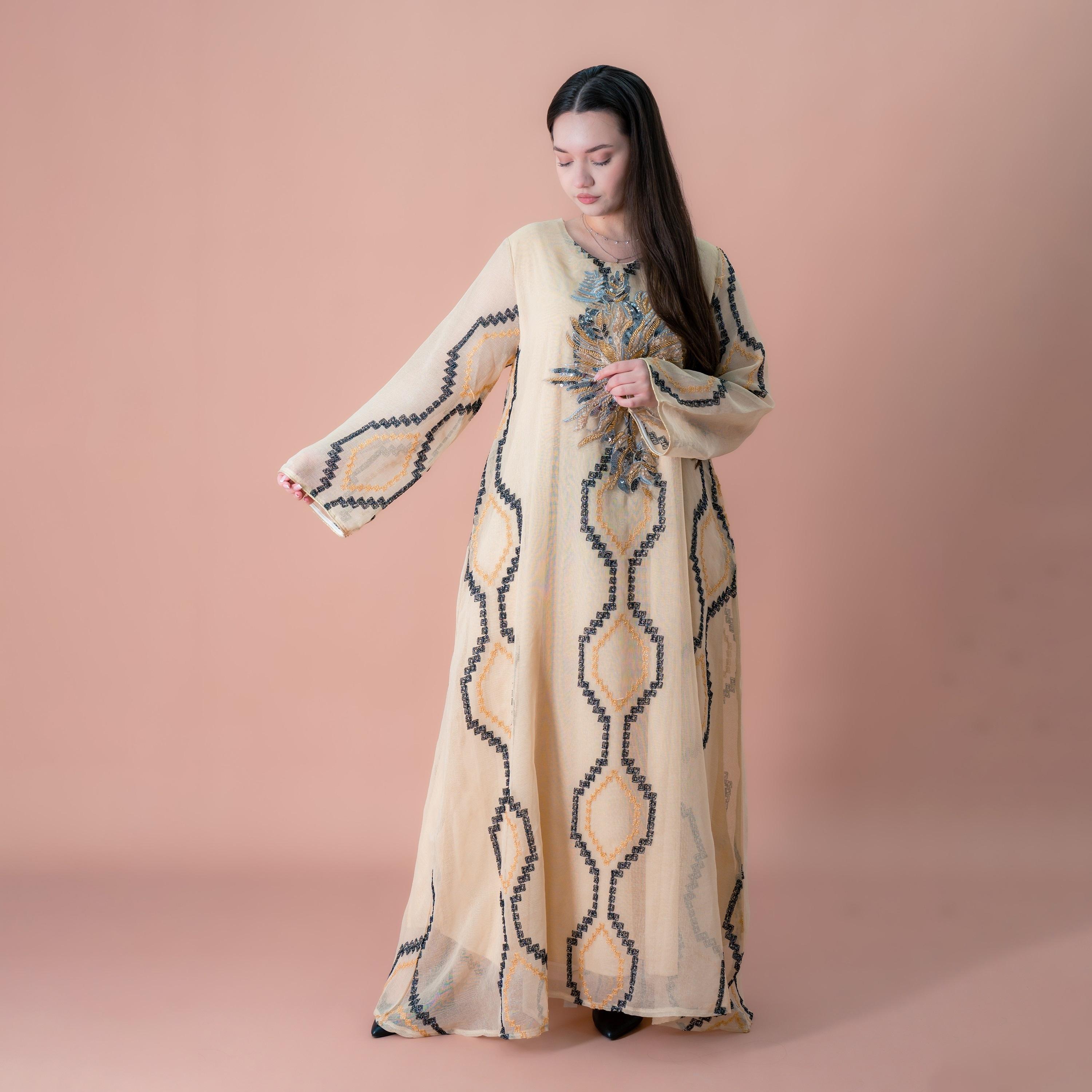 IKKXA Beaded & Sequined with Geometric Embroidery Women's Evening Jalabiya-women-arabicclothing-jalabiyas-image-1