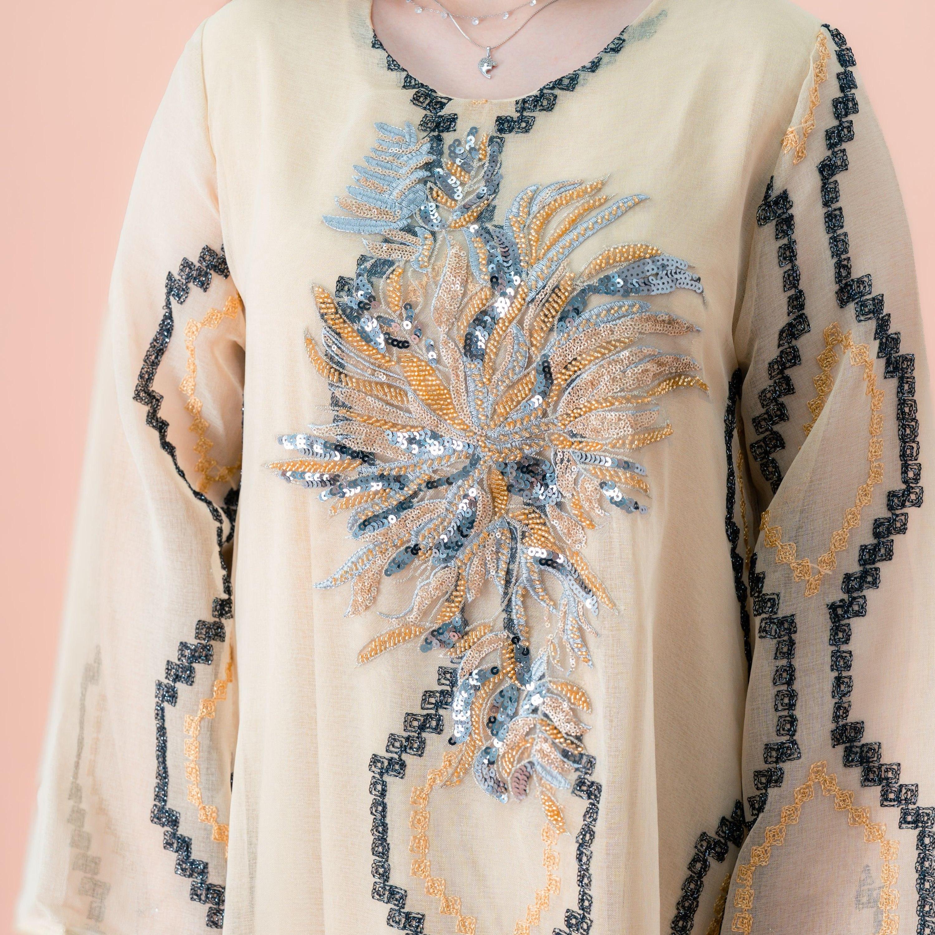 IKKXA Beaded & Sequined with Geometric Embroidery Women's Evening Jalabiya-women-arabicclothing-jalabiyas-image-2