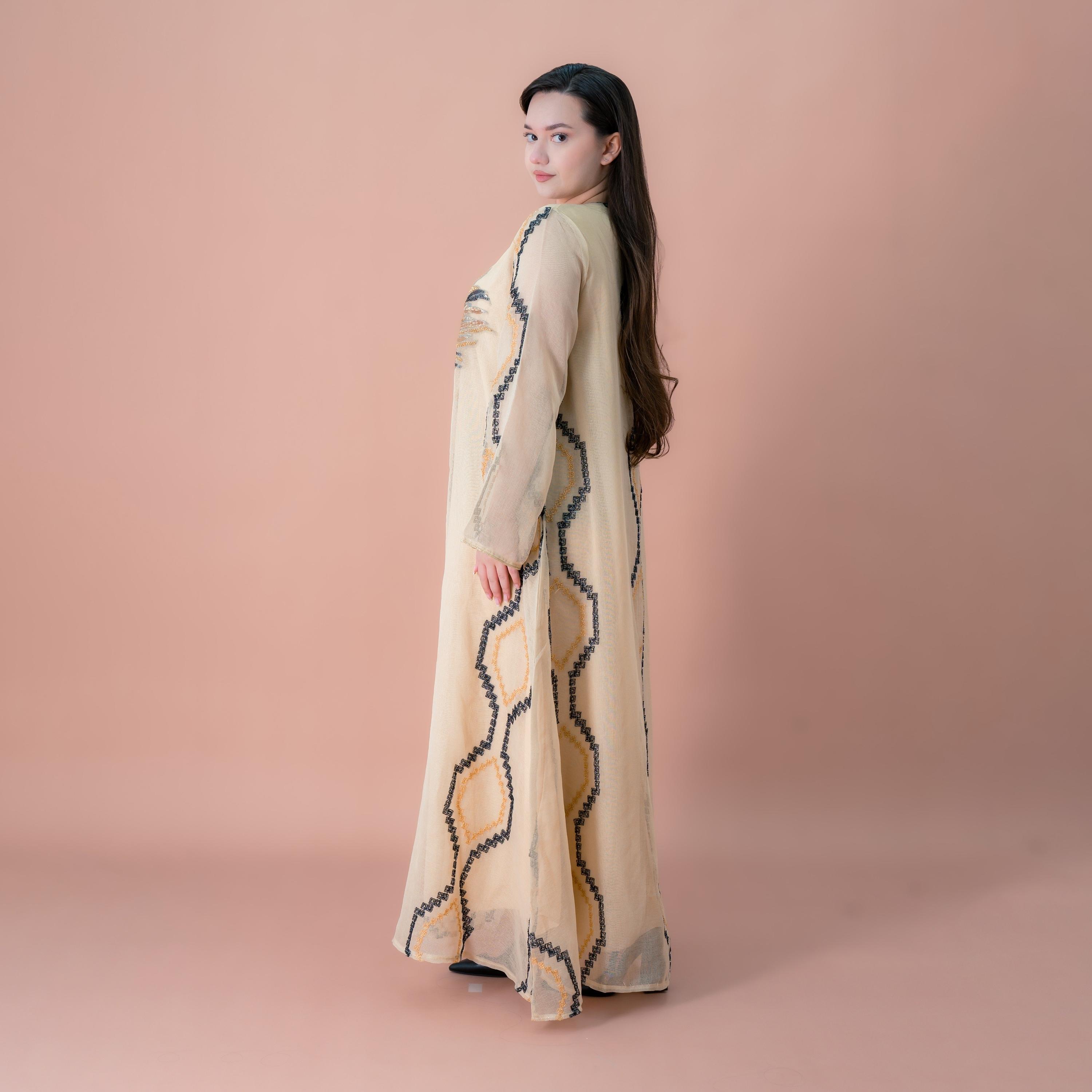 IKKXA Beaded & Sequined with Geometric Embroidery Women's Evening Jalabiya-women-arabicclothing-jalabiyas-image-3