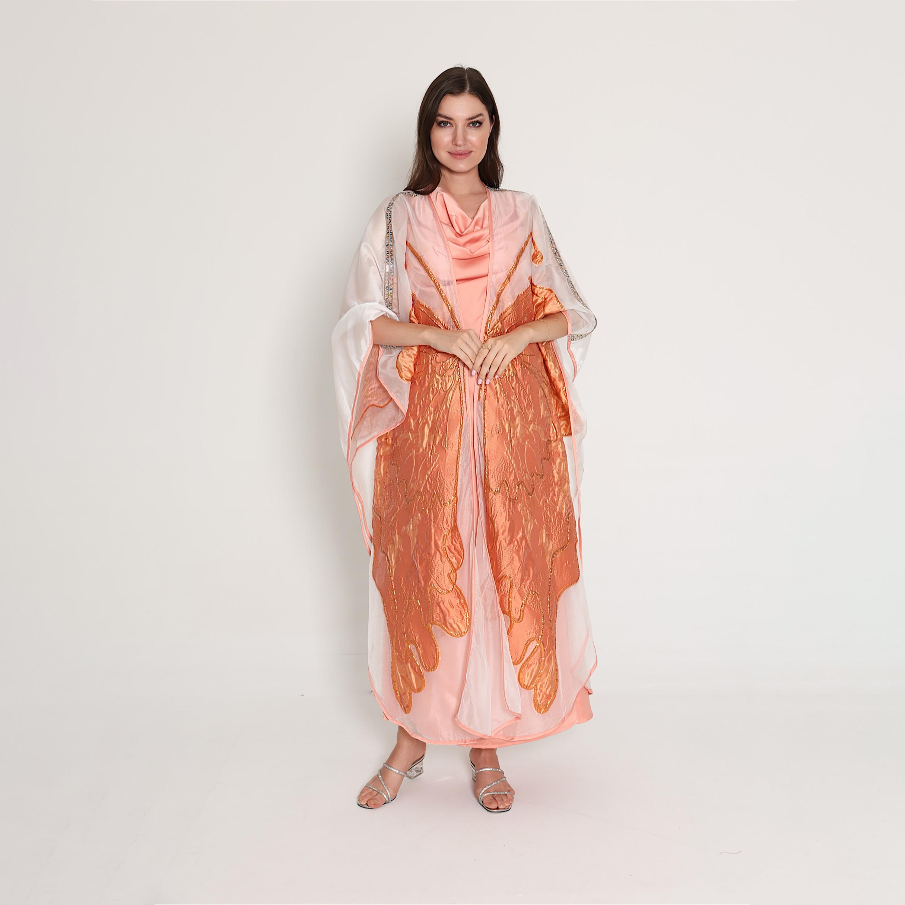 IKKXA Shimmer Applique Cowl Neck Flared Sleeves Women's Bisht Jalabiya-women-arabicclothing-jalabiyas-image-1
