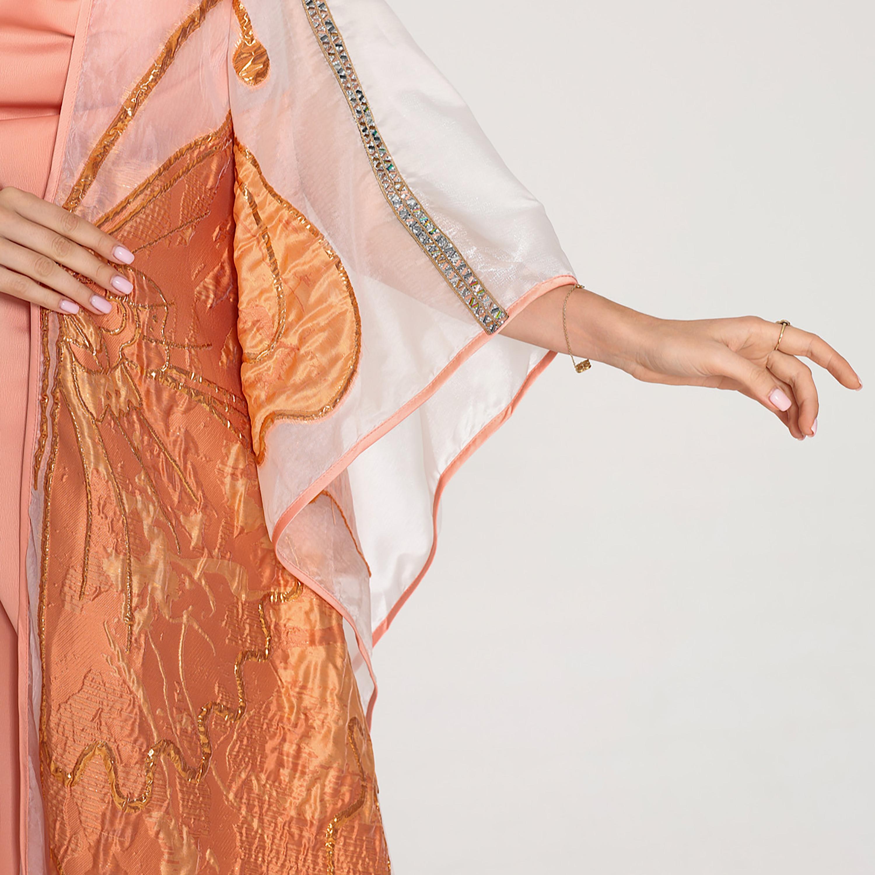 IKKXA Shimmer Applique Cowl Neck Flared Sleeves Women's Bisht Jalabiya-women-arabicclothing-jalabiyas-image-2