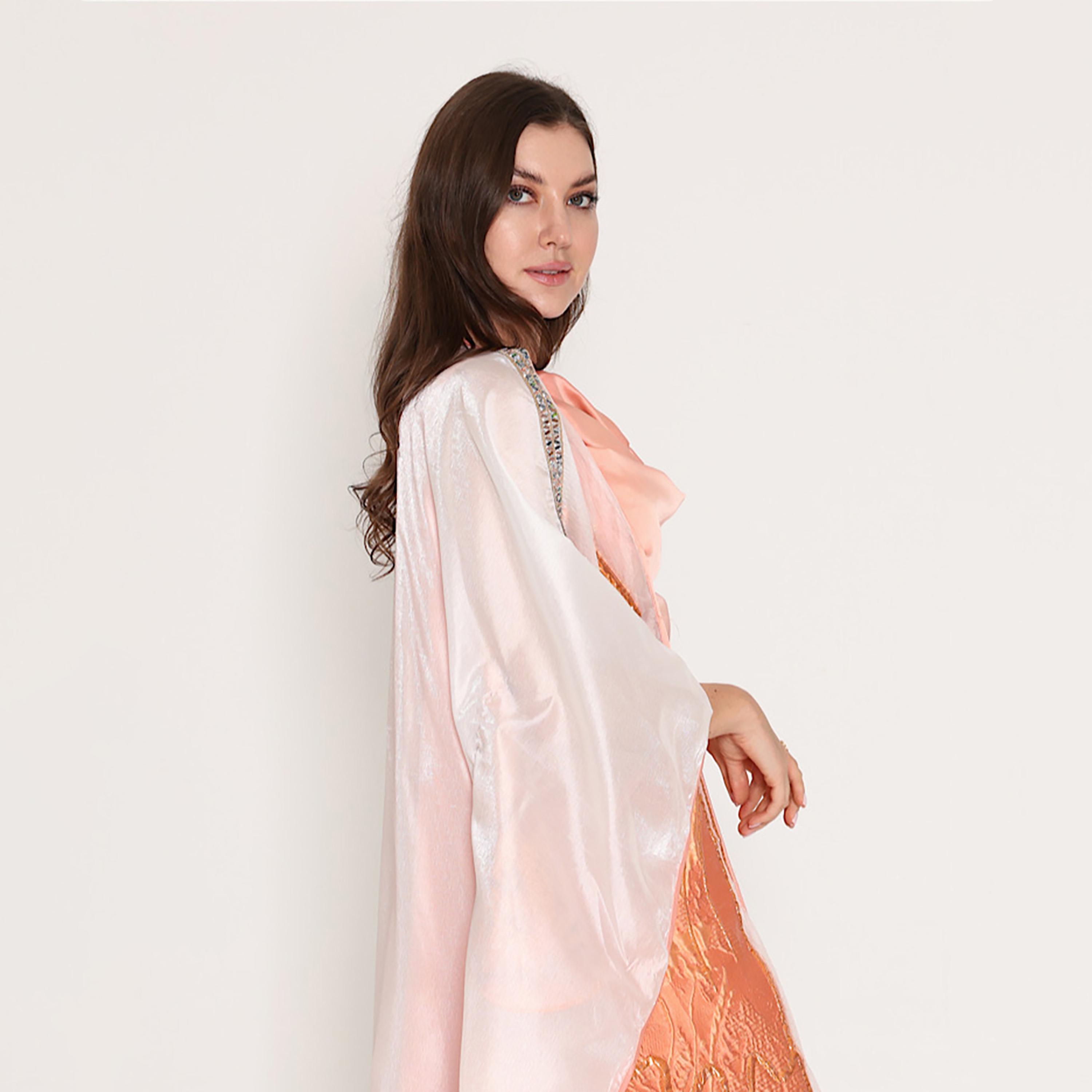 IKKXA Shimmer Applique Cowl Neck Flared Sleeves Women's Bisht Jalabiya-women-arabicclothing-jalabiyas-image-3