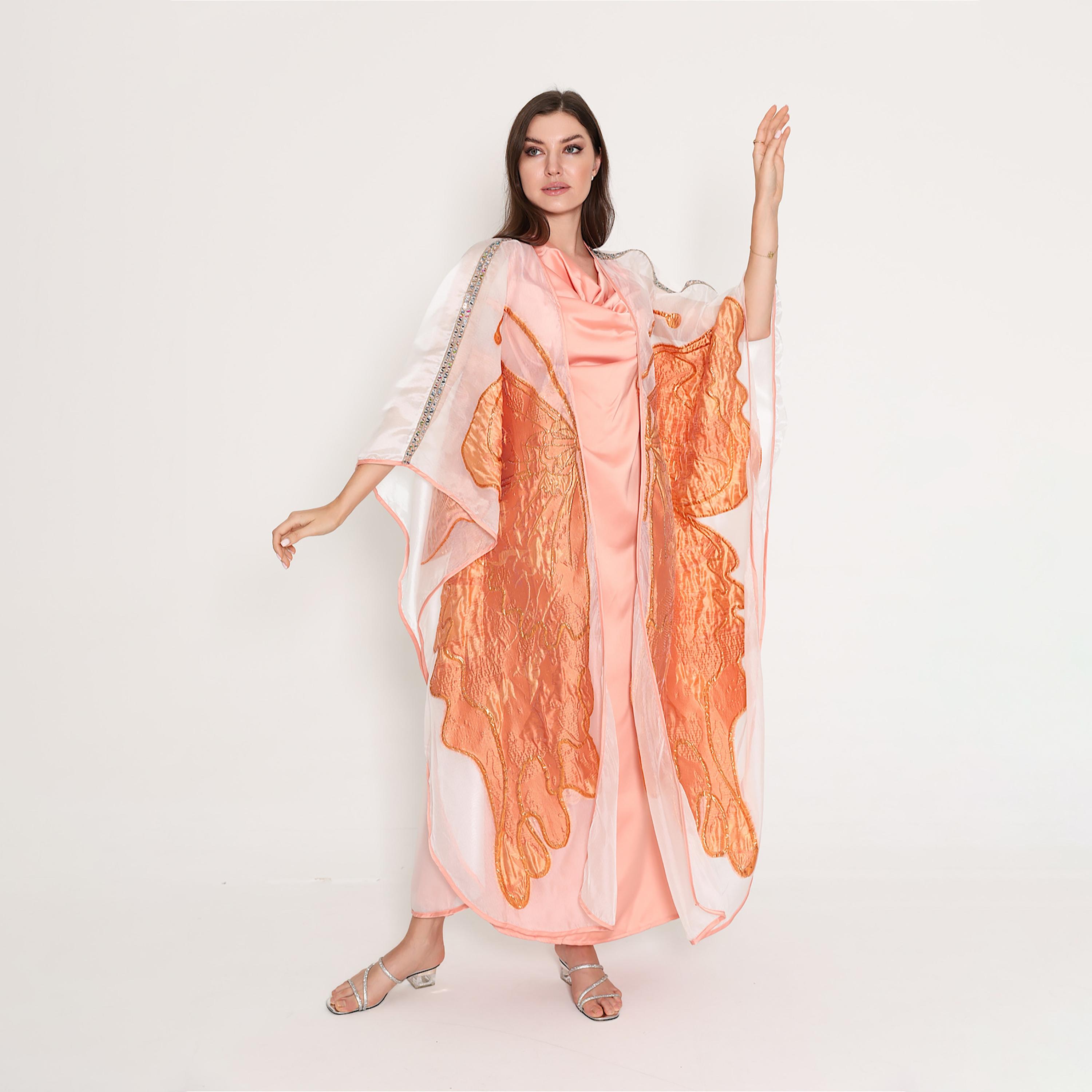 IKKXA Shimmer Applique Cowl Neck Flared Sleeves Women's Bisht Jalabiya-women-arabicclothing-jalabiyas-image-4