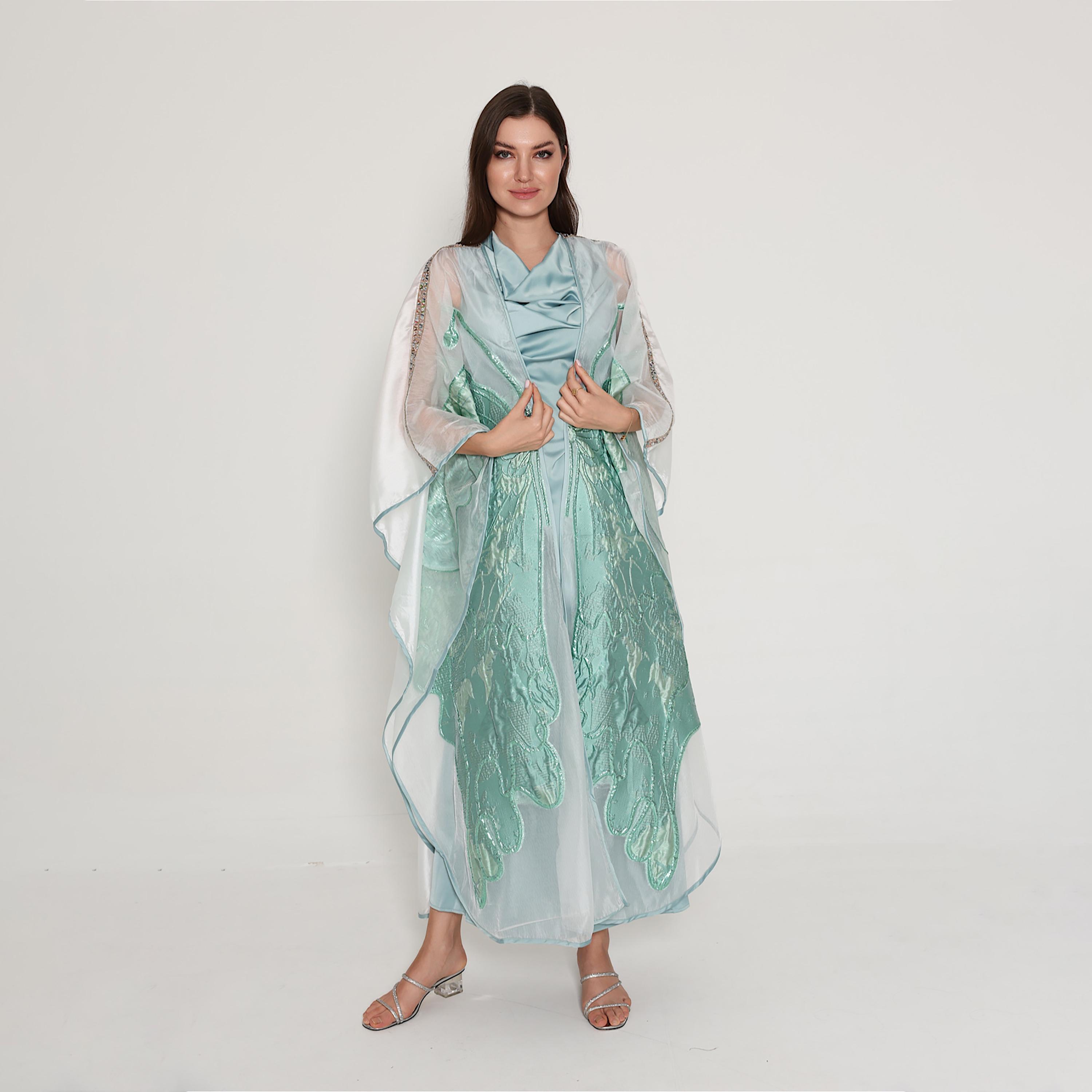 IKKXA Shimmer Applique Cowl Neck Flared Sleeves Women's Bisht Jalabiya-women-arabicclothing-jalabiyas-image-1