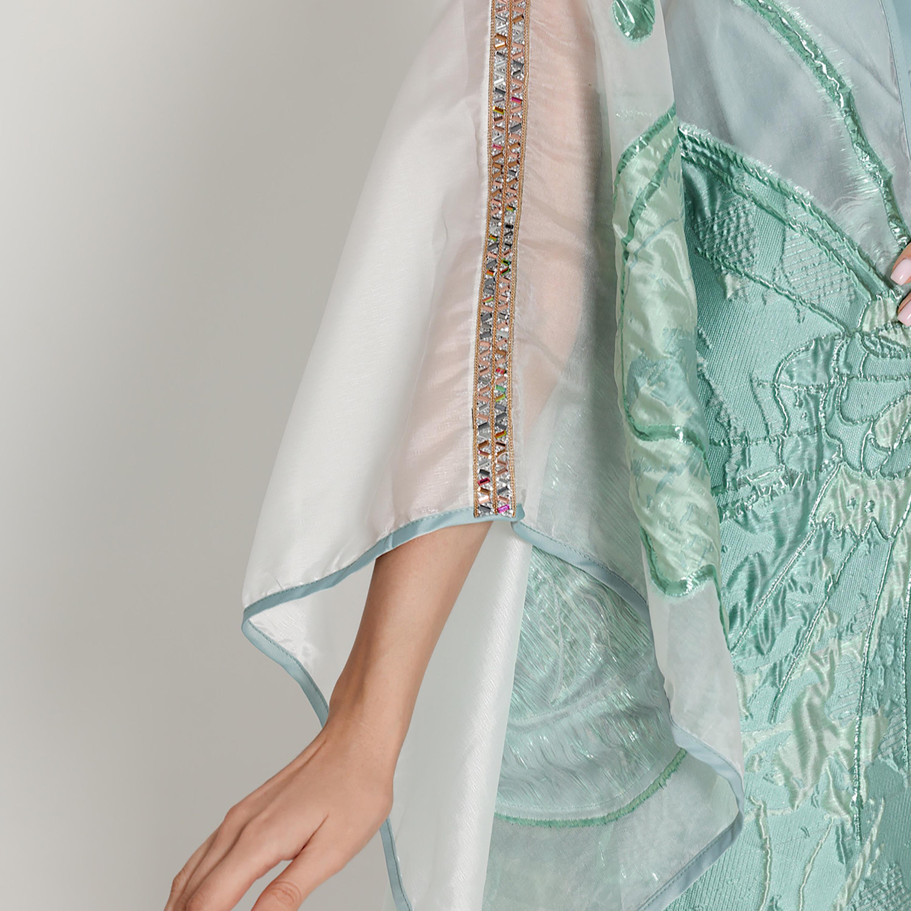 IKKXA Shimmer Applique Cowl Neck Flared Sleeves Women's Bisht Jalabiya-women-arabicclothing-jalabiyas-image-2