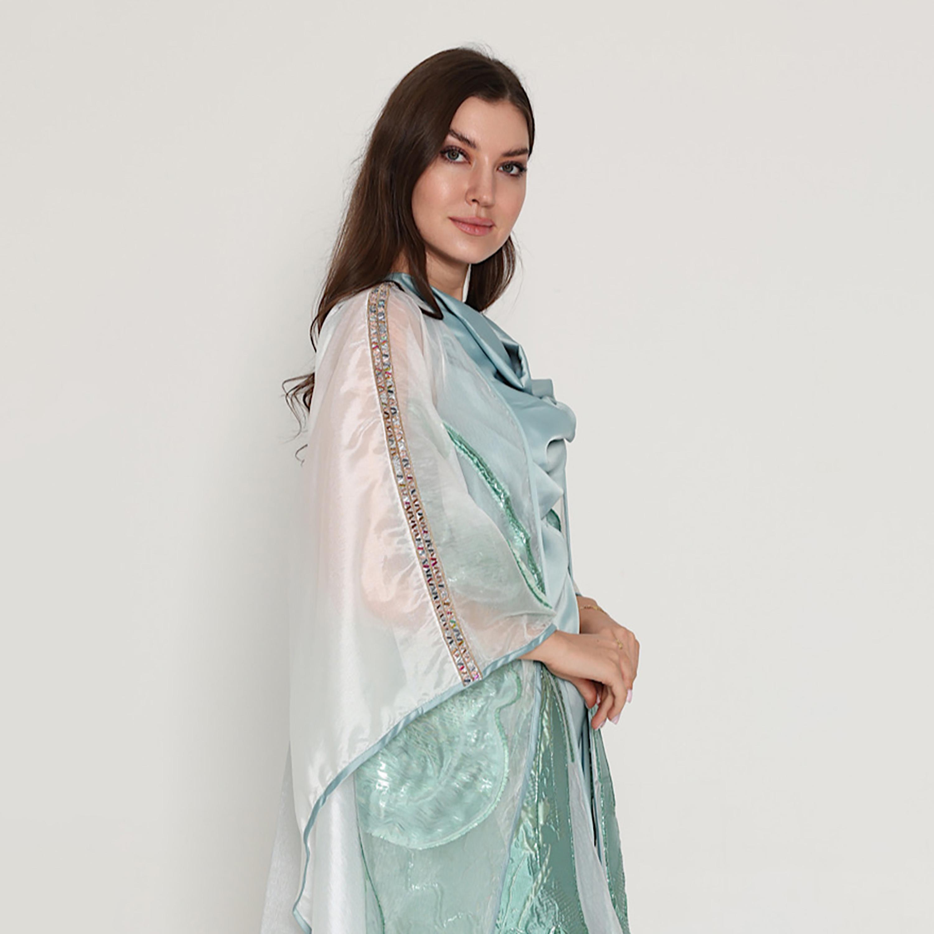 IKKXA Shimmer Applique Cowl Neck Flared Sleeves Women's Bisht Jalabiya-women-arabicclothing-jalabiyas-image-3
