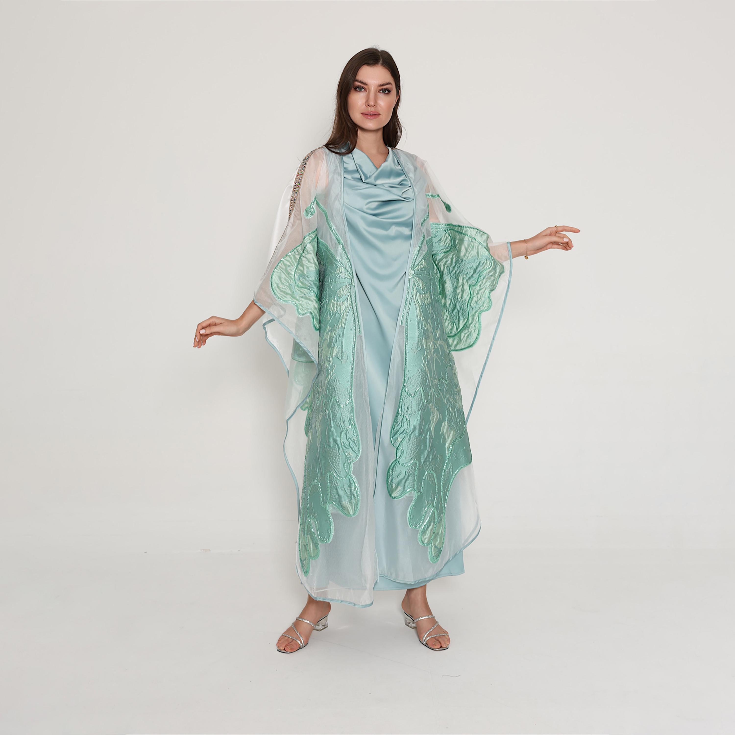 IKKXA Shimmer Applique Cowl Neck Flared Sleeves Women's Bisht Jalabiya-women-arabicclothing-jalabiyas-image-4