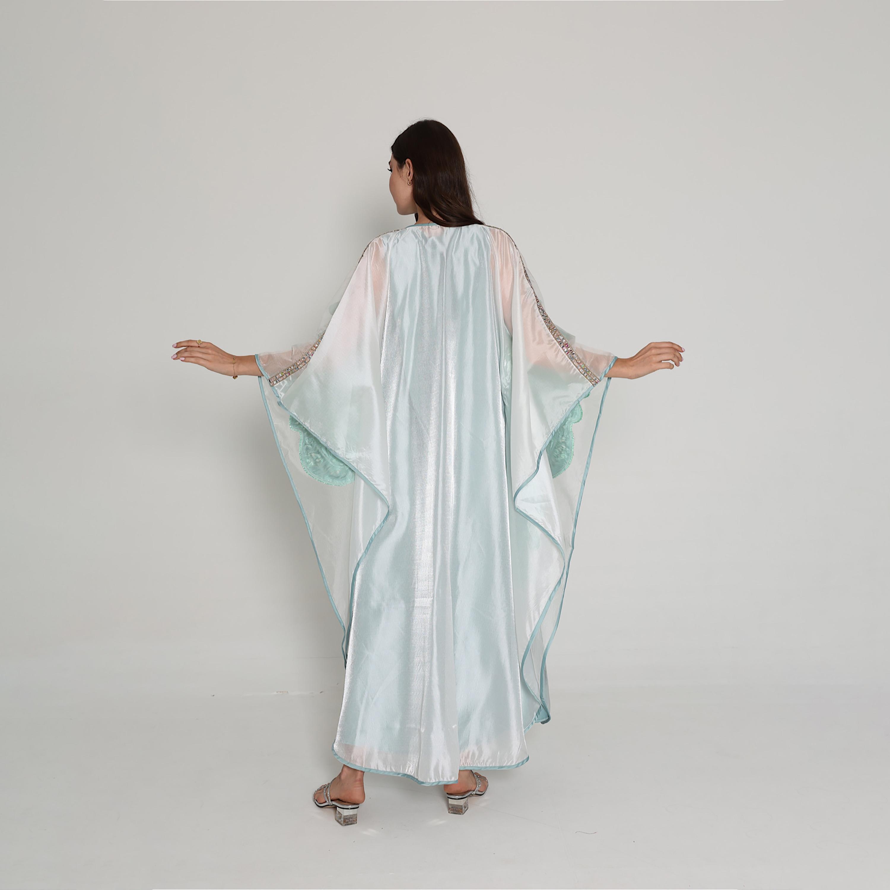 IKKXA Shimmer Applique Cowl Neck Flared Sleeves Women's Bisht Jalabiya-women-arabicclothing-jalabiyas-image-5