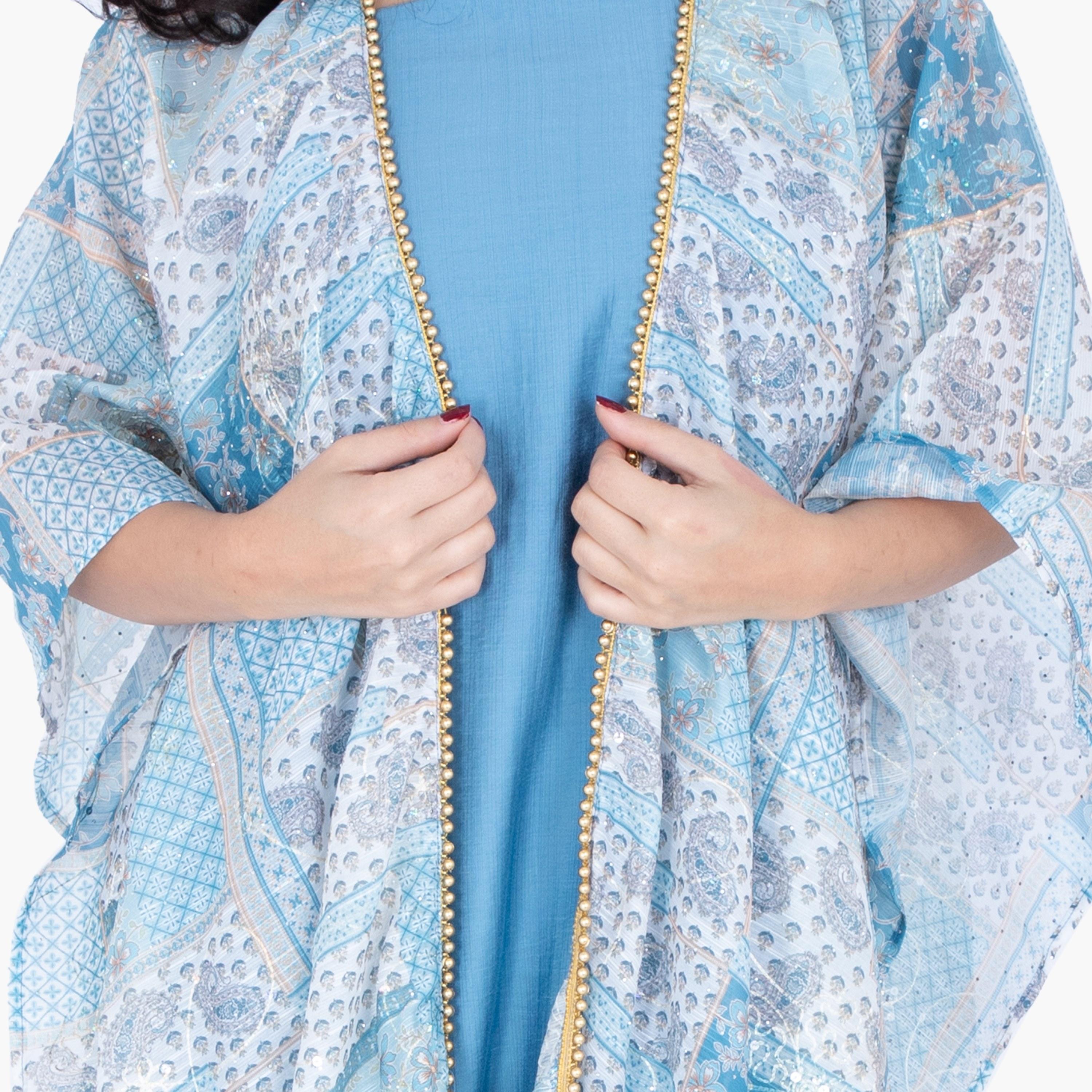 IKKXA Paisley & Geometric Print Women's Shawl Overlay Style Jalabiya-women-arabicclothing-jalabiyas-image-2