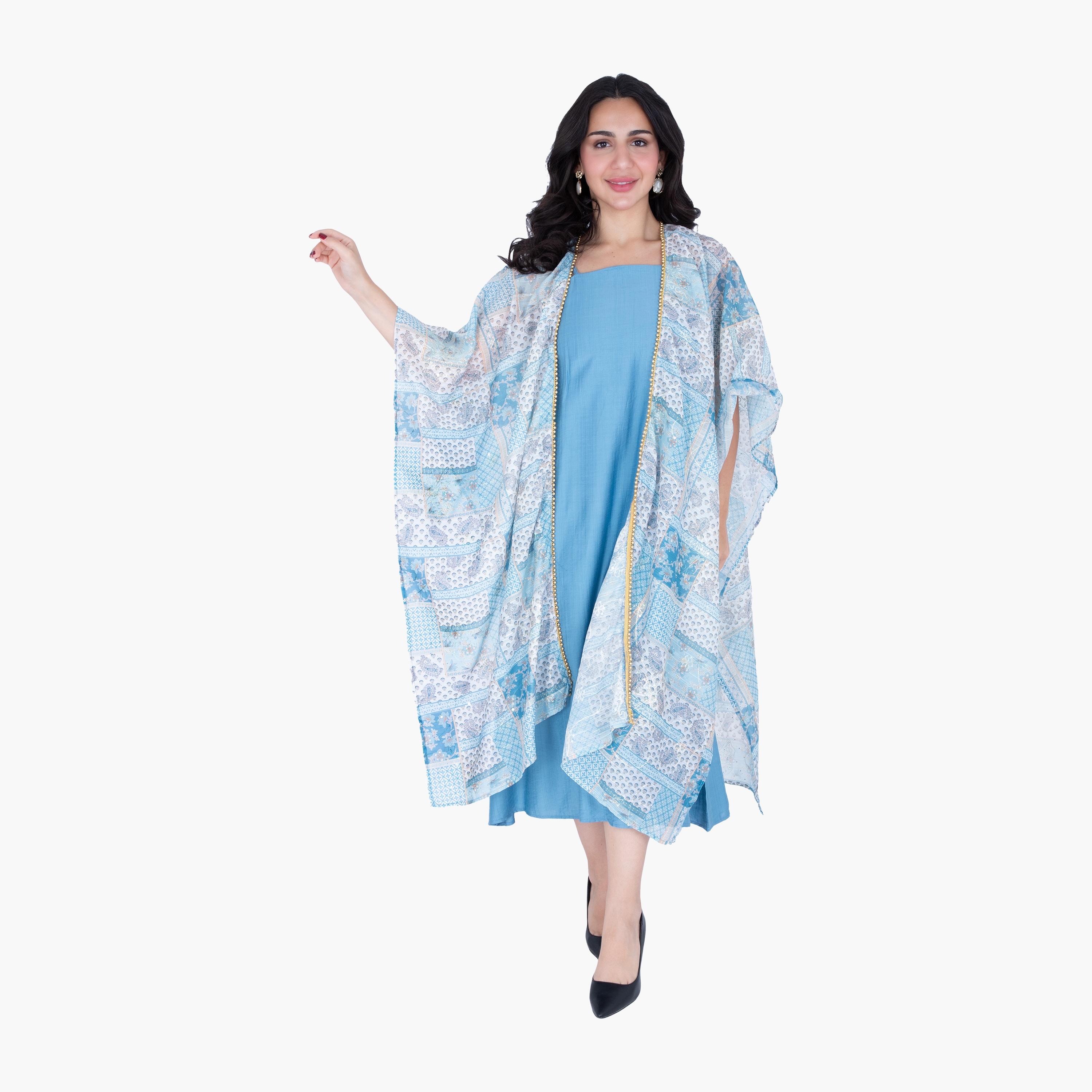IKKXA Paisley & Geometric Print Women's Shawl Overlay Style Jalabiya-women-arabicclothing-jalabiyas-image-4