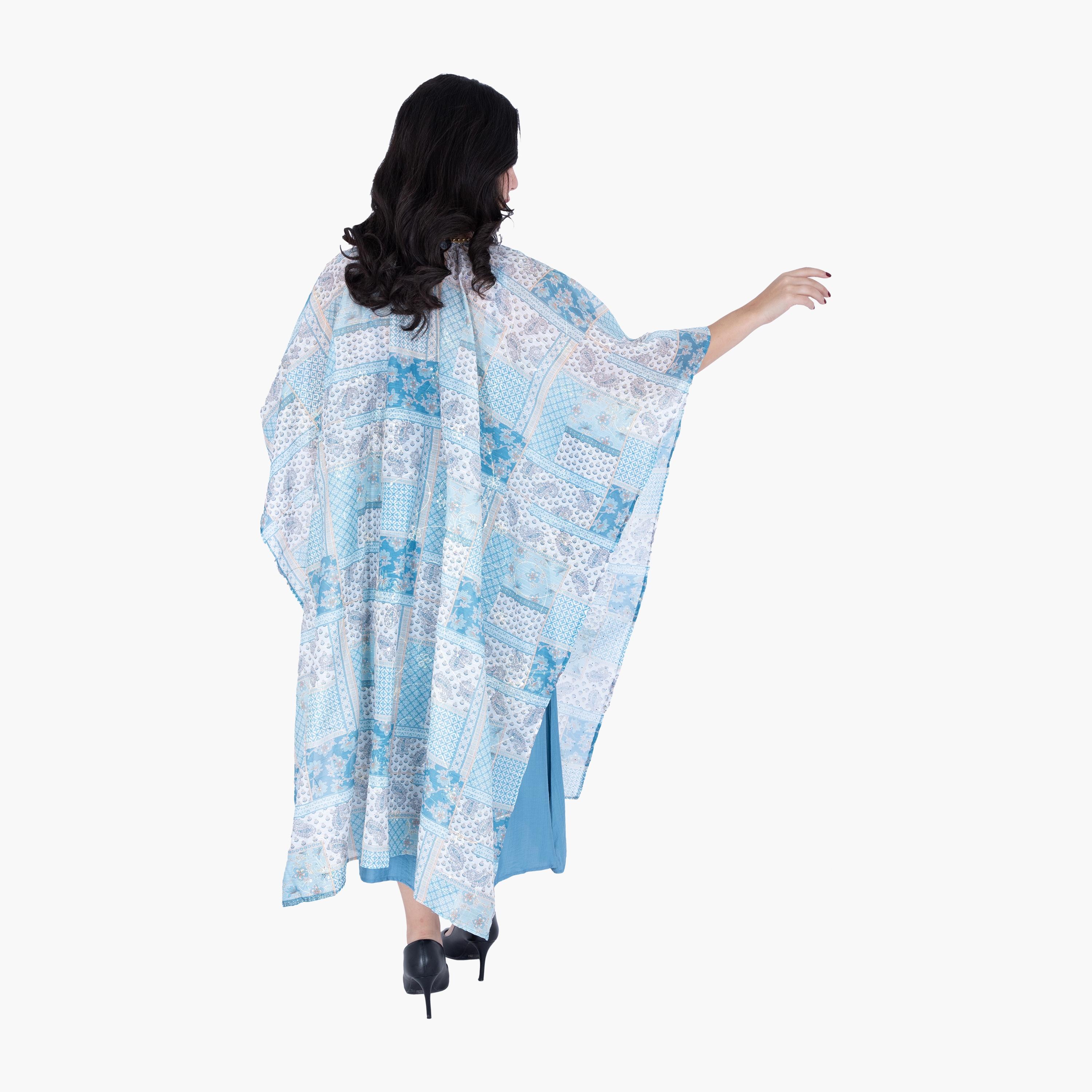 جلابية بنقشة بيزلي وهندسية، بتصميم شال متراكب من إككسا-women-arabicclothing-jalabiyas-image-5
