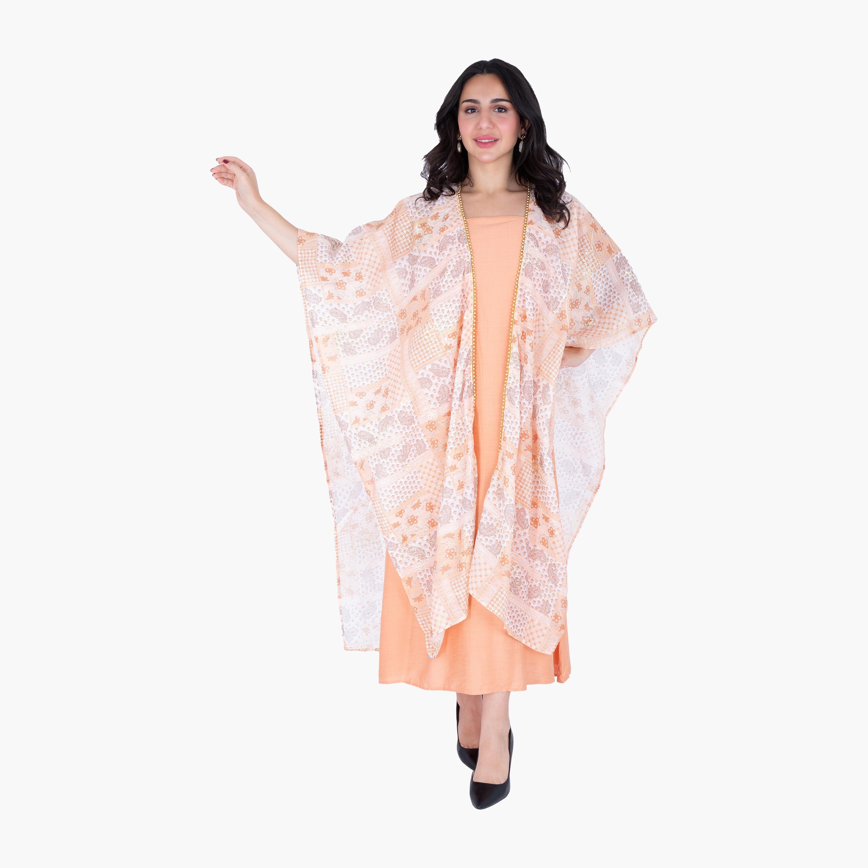 IKKXA Paisley & Geometric Print Women's Shawl Overlay Style Jalabiya-women-arabicclothing-jalabiyas-image-6
