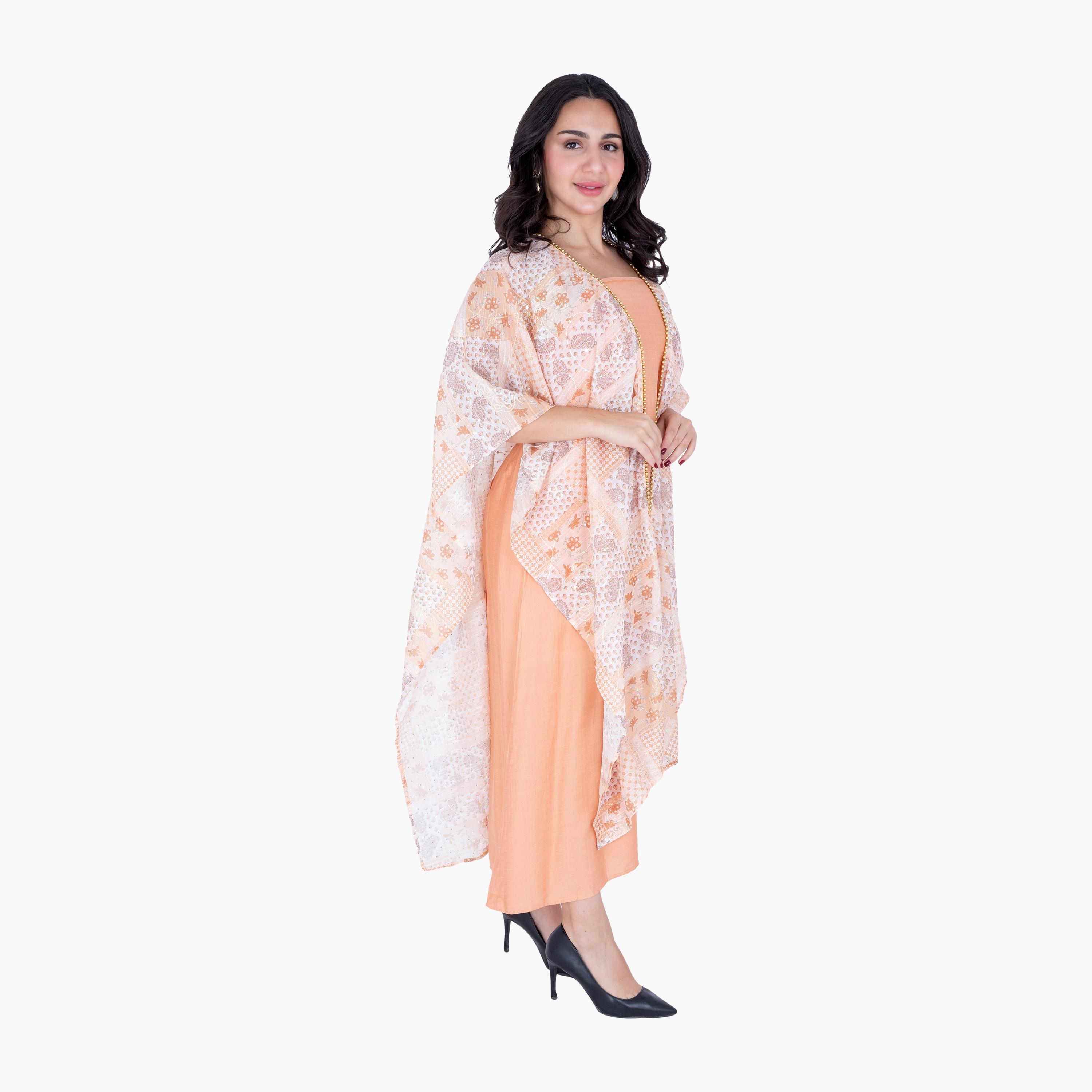 IKKXA Paisley & Geometric Print Women's Shawl Overlay Style Jalabiya-women-arabicclothing-jalabiyas-image-8