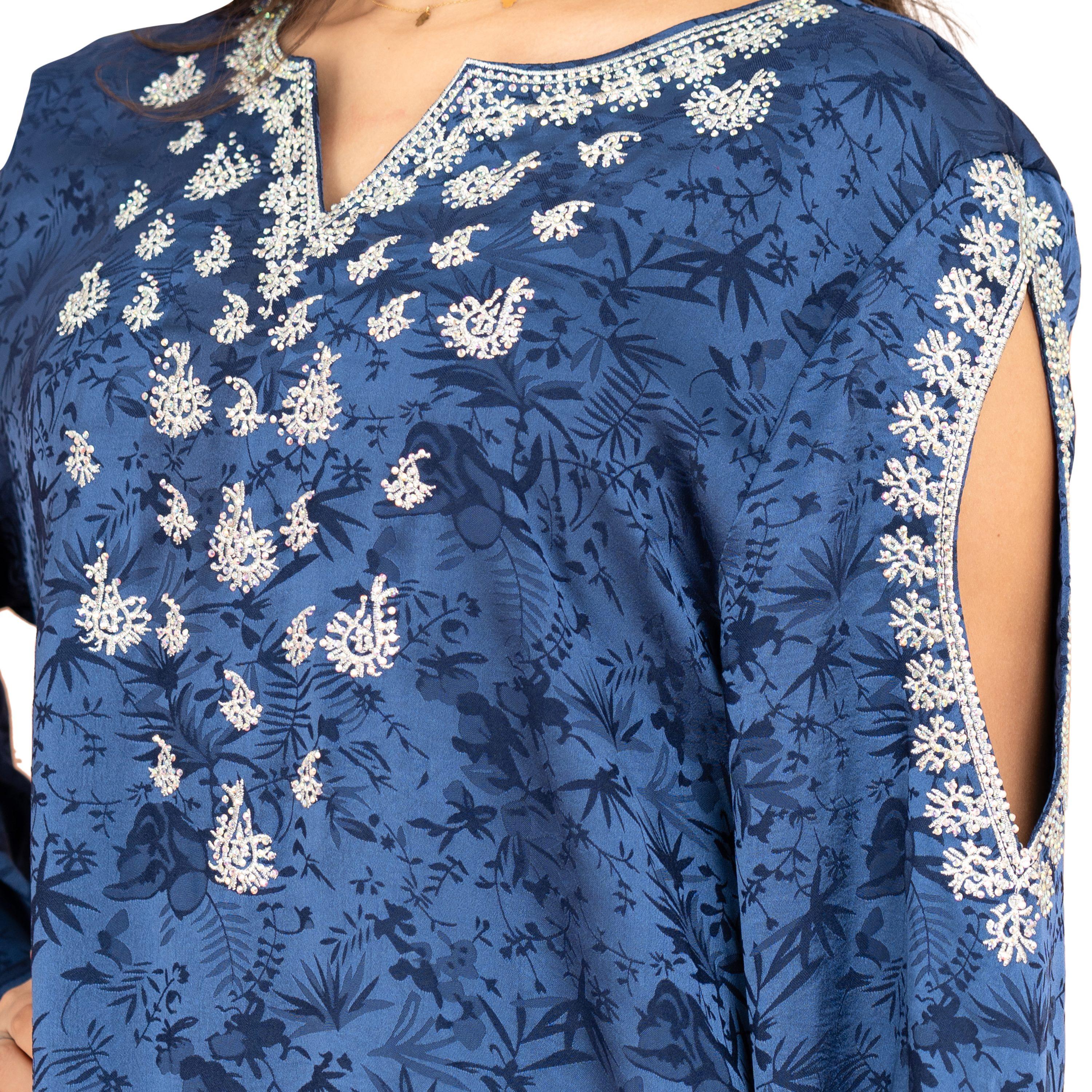 IKKXA Botanical Print Cut-Out Sleeves Women's Evening Jalabiya-women-arabicclothing-jalabiyas-image-2