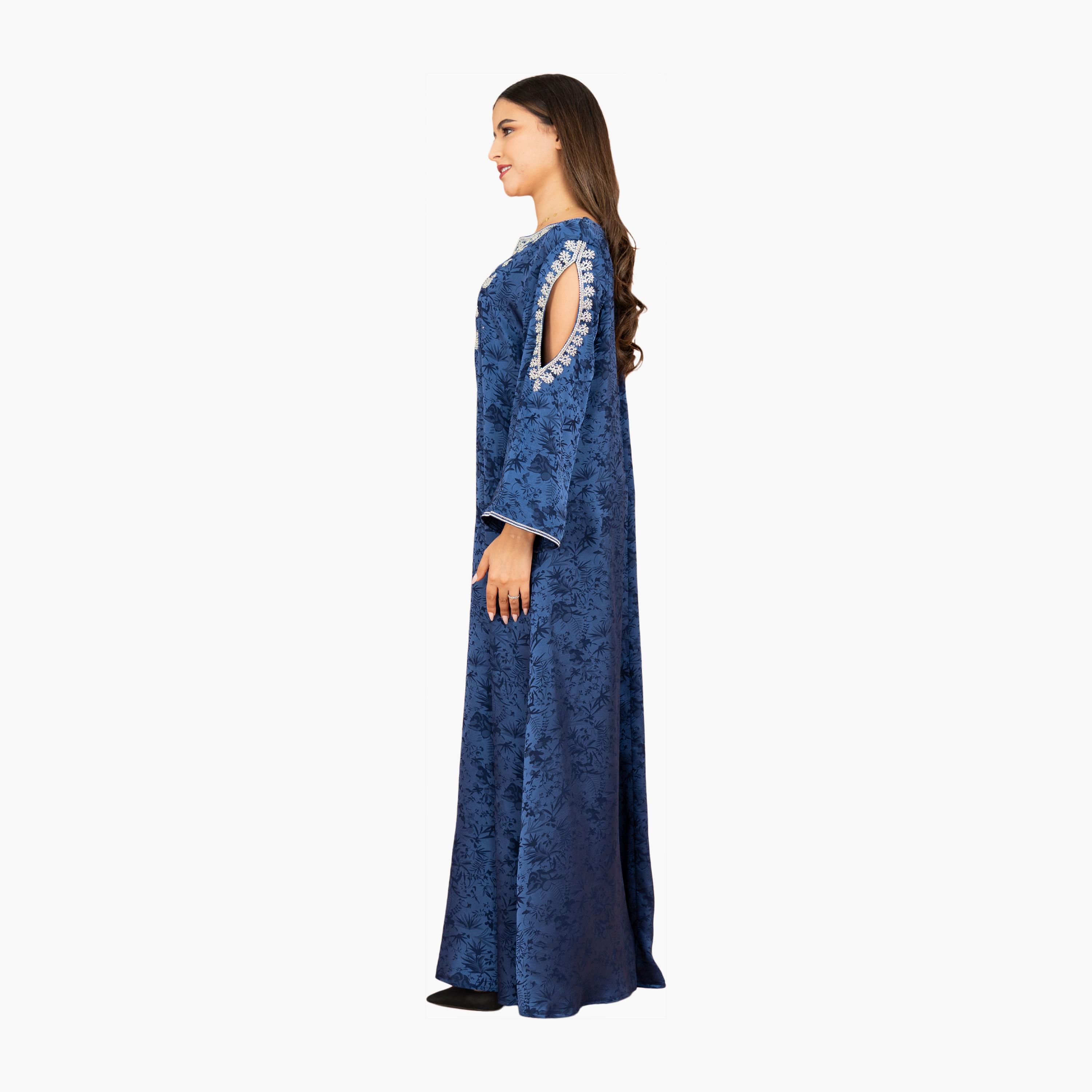 IKKXA Botanical Print Cut-Out Sleeves Women's Evening Jalabiya-women-arabicclothing-jalabiyas-image-3