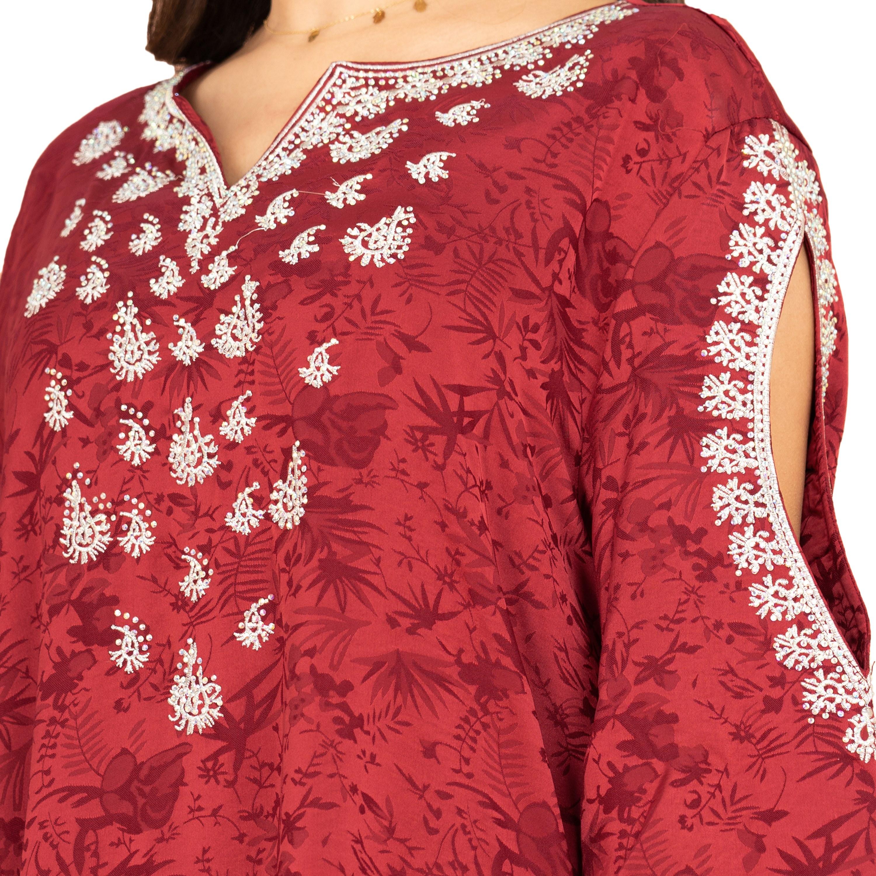 IKKXA Botanical Print Cut-Out Sleeves Women's Evening Jalabiya-women-arabicclothing-jalabiyas-image-10