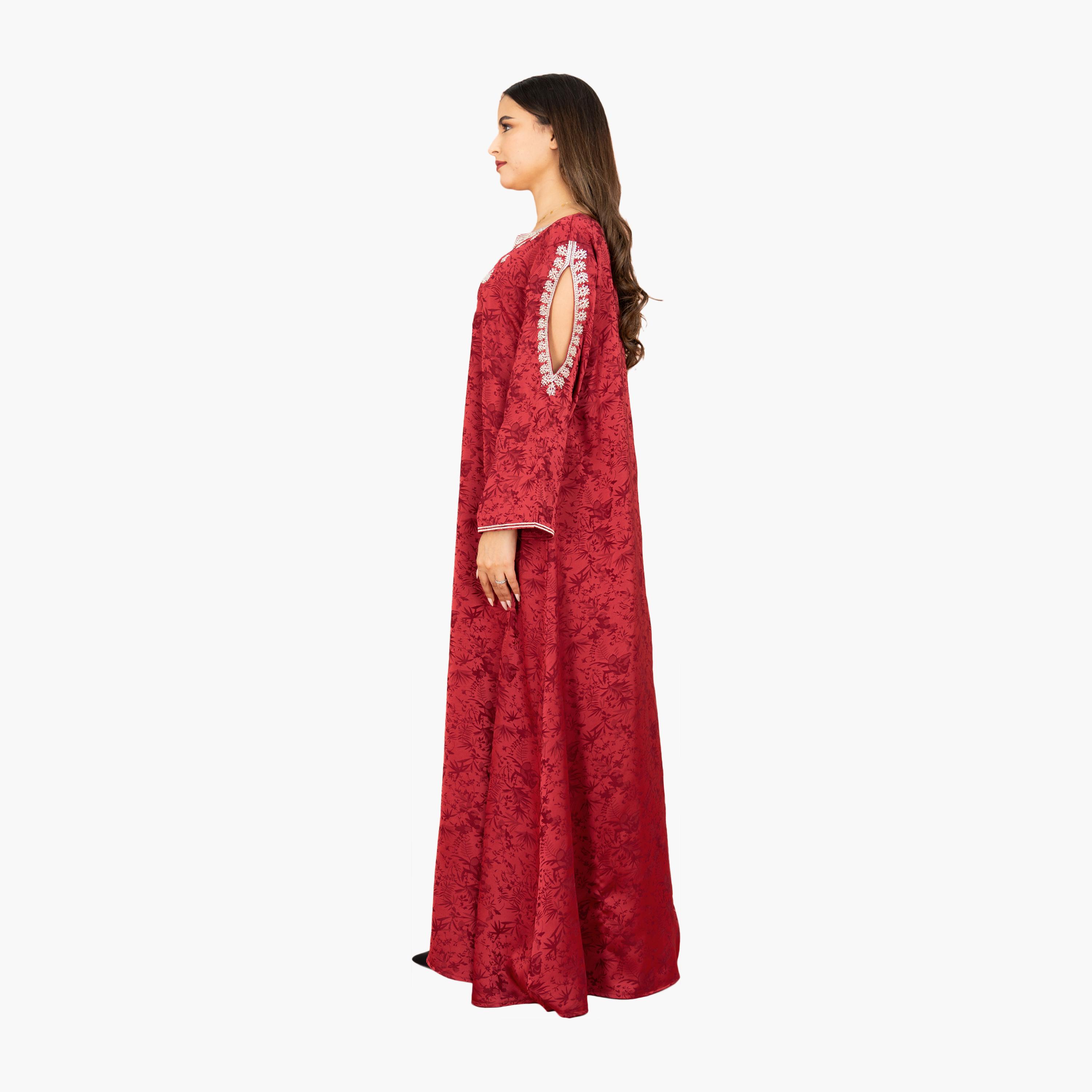 IKKXA Botanical Print Cut-Out Sleeves Women's Evening Jalabiya-women-arabicclothing-jalabiyas-image-11