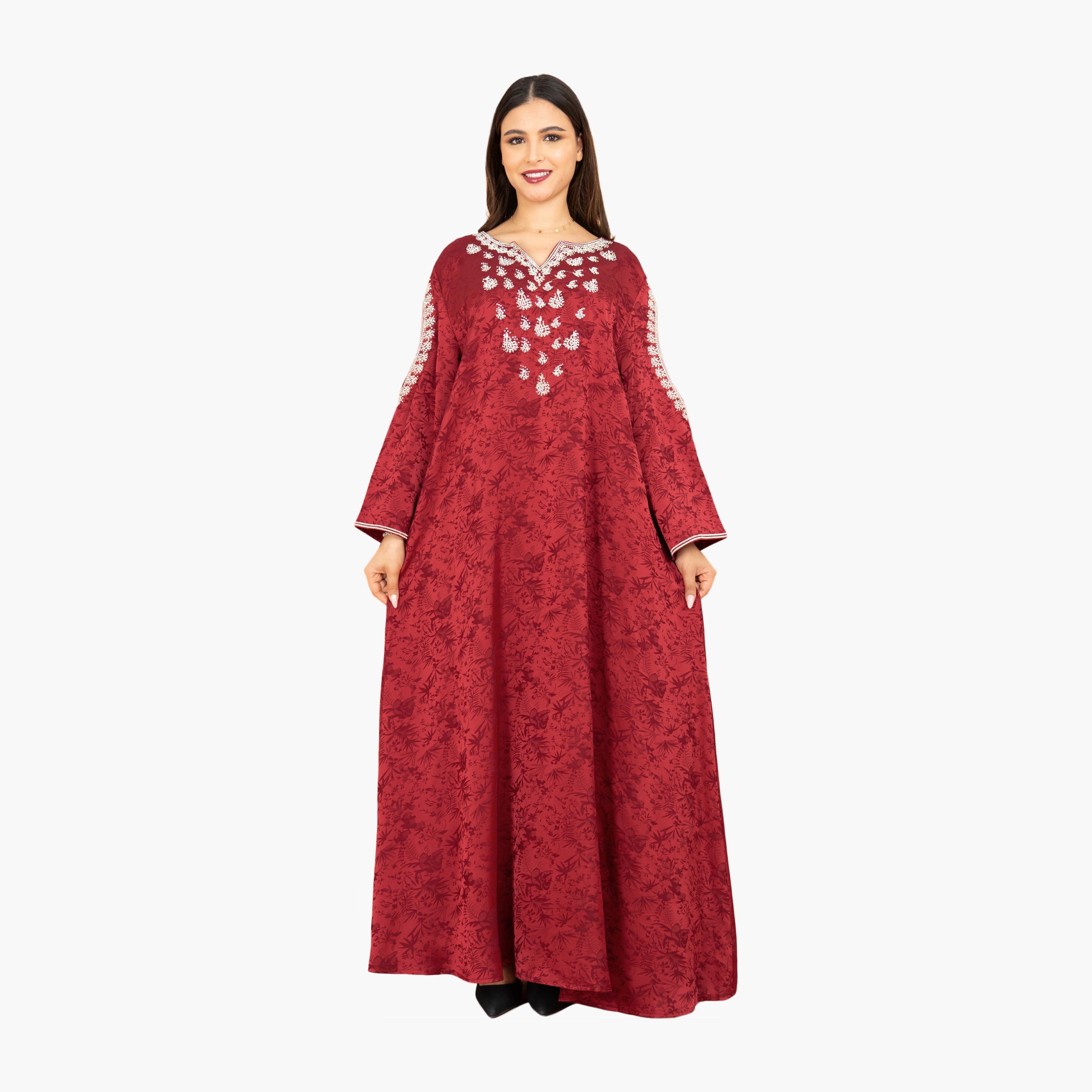 IKKXA Botanical Print Cut-Out Sleeves Women's Evening Jalabiya-women-arabicclothing-jalabiyas-image-12
