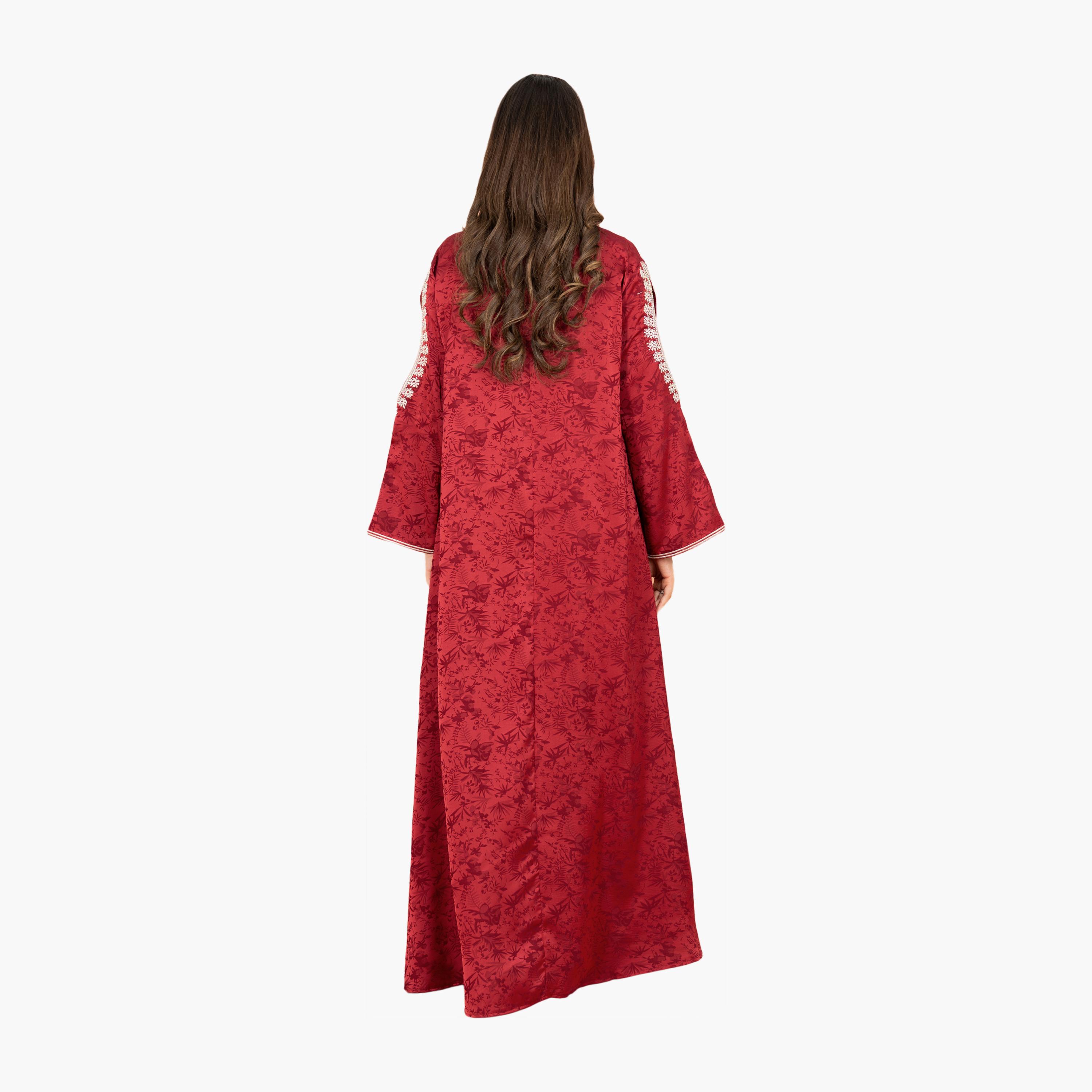 IKKXA Botanical Print Cut-Out Sleeves Women's Evening Jalabiya-women-arabicclothing-jalabiyas-image-13