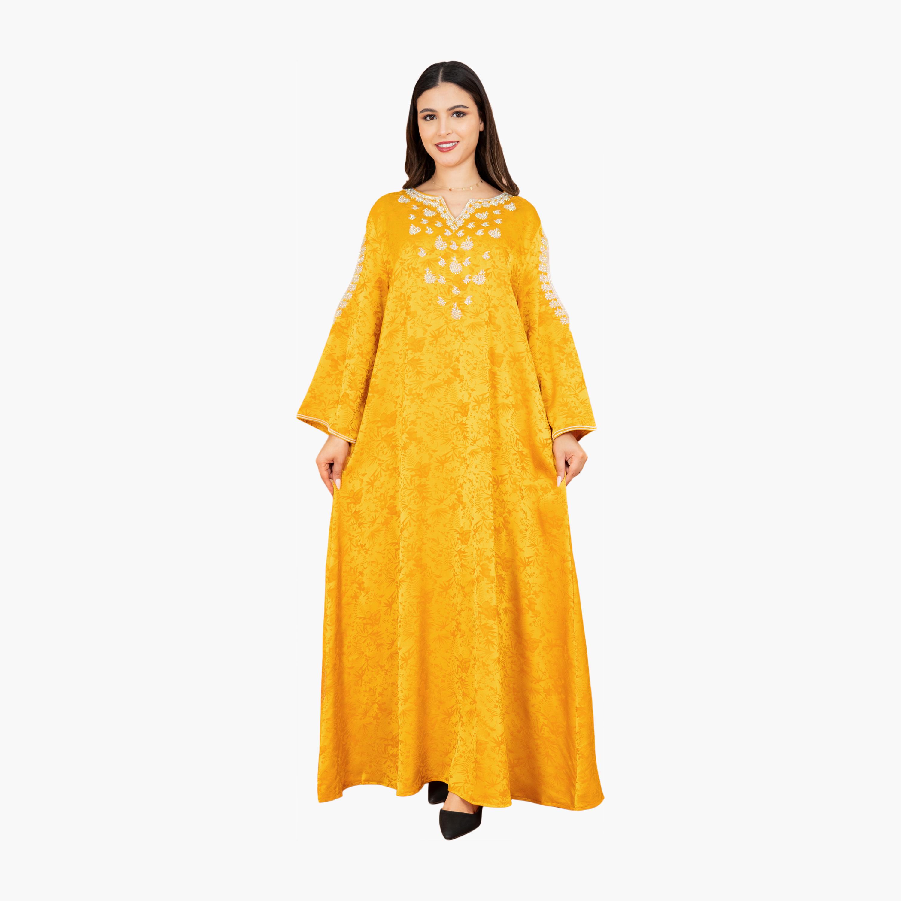 IKKXA Botanical Print Cut-Out Sleeves Women's Evening Jalabiya-women-arabicclothing-jalabiyas-image-5