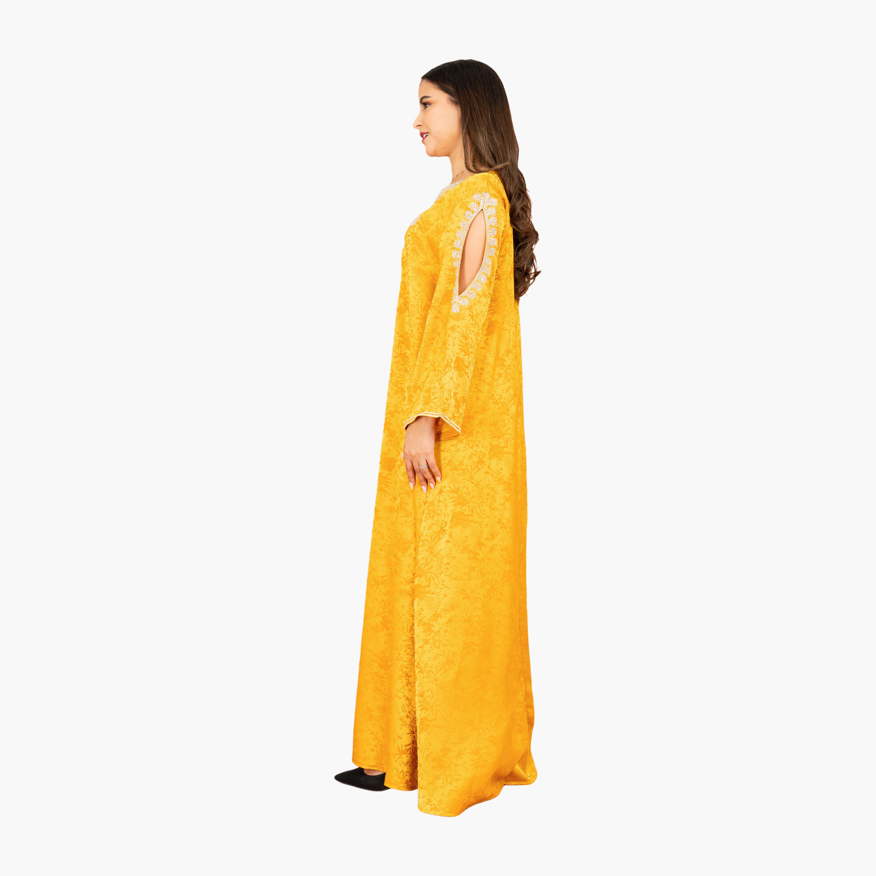 IKKXA Botanical Print Cut-Out Sleeves Women's Evening Jalabiya-women-arabicclothing-jalabiyas-image-7