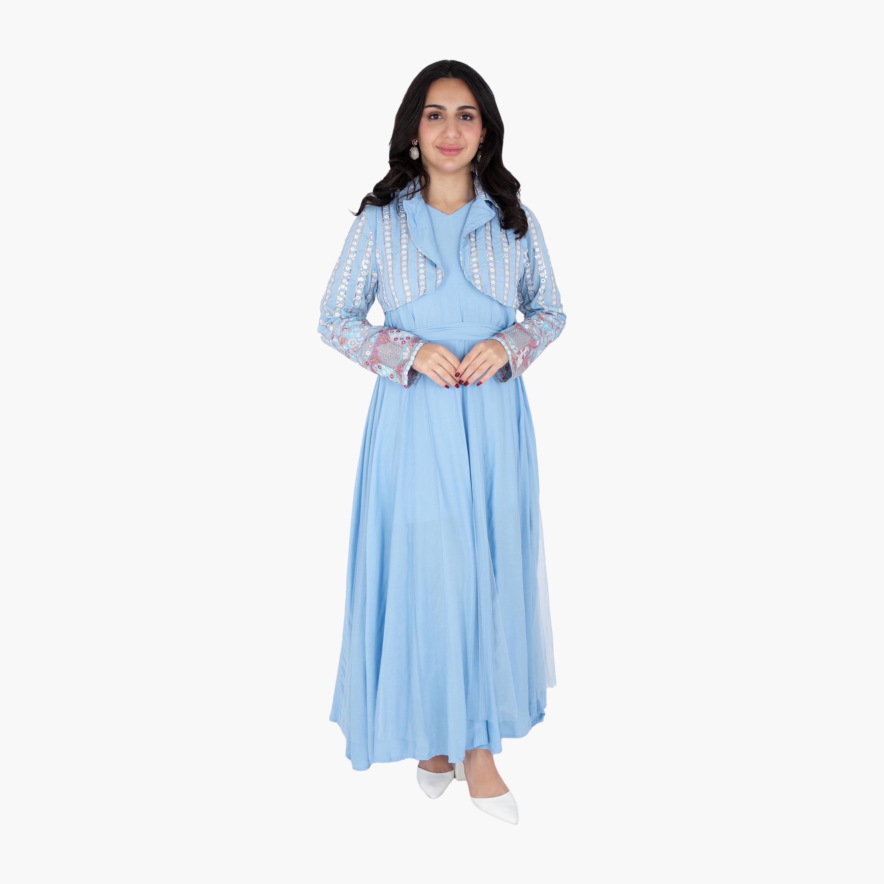 IKKXA Embroidered & Sequined Women's Evening Jalabiya with Jacket-women-arabicclothing-jalabiyas-image-1