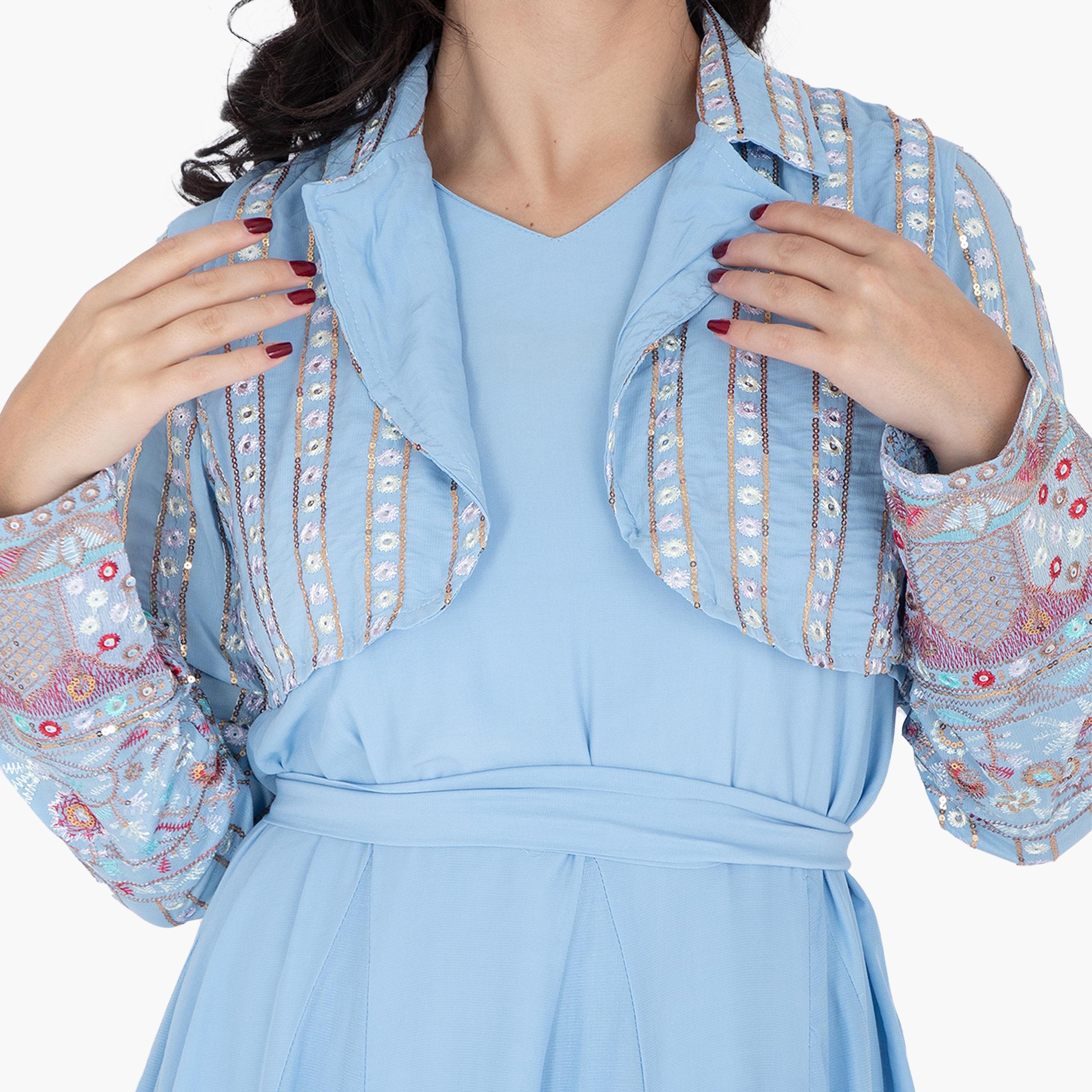 IKKXA Embroidered & Sequined Women's Evening Jalabiya with Jacket-women-arabicclothing-jalabiyas-image-2