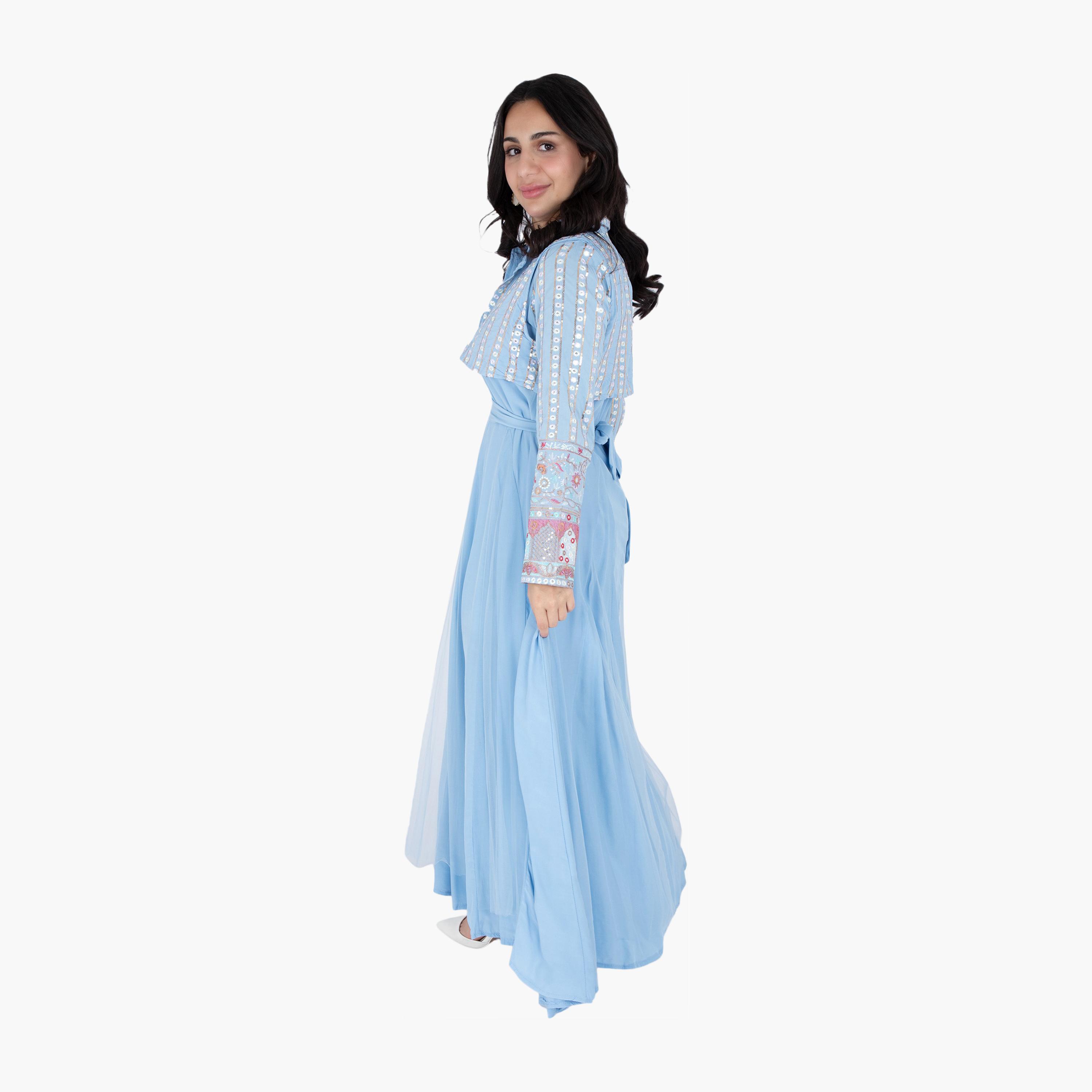 IKKXA Embroidered & Sequined Women's Evening Jalabiya with Jacket-women-arabicclothing-jalabiyas-image-3