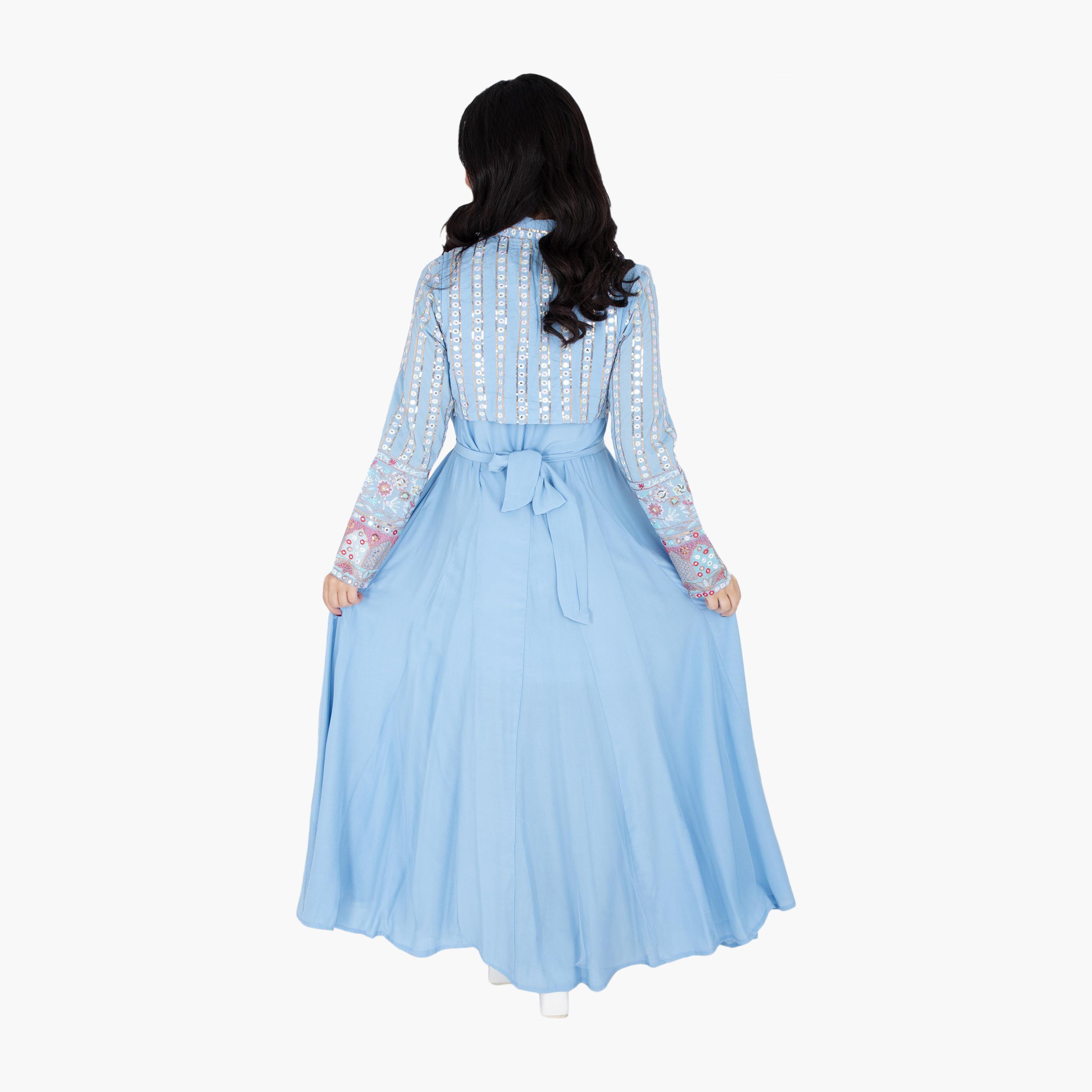 IKKXA Embroidered & Sequined Women's Evening Jalabiya with Jacket-women-arabicclothing-jalabiyas-image-4