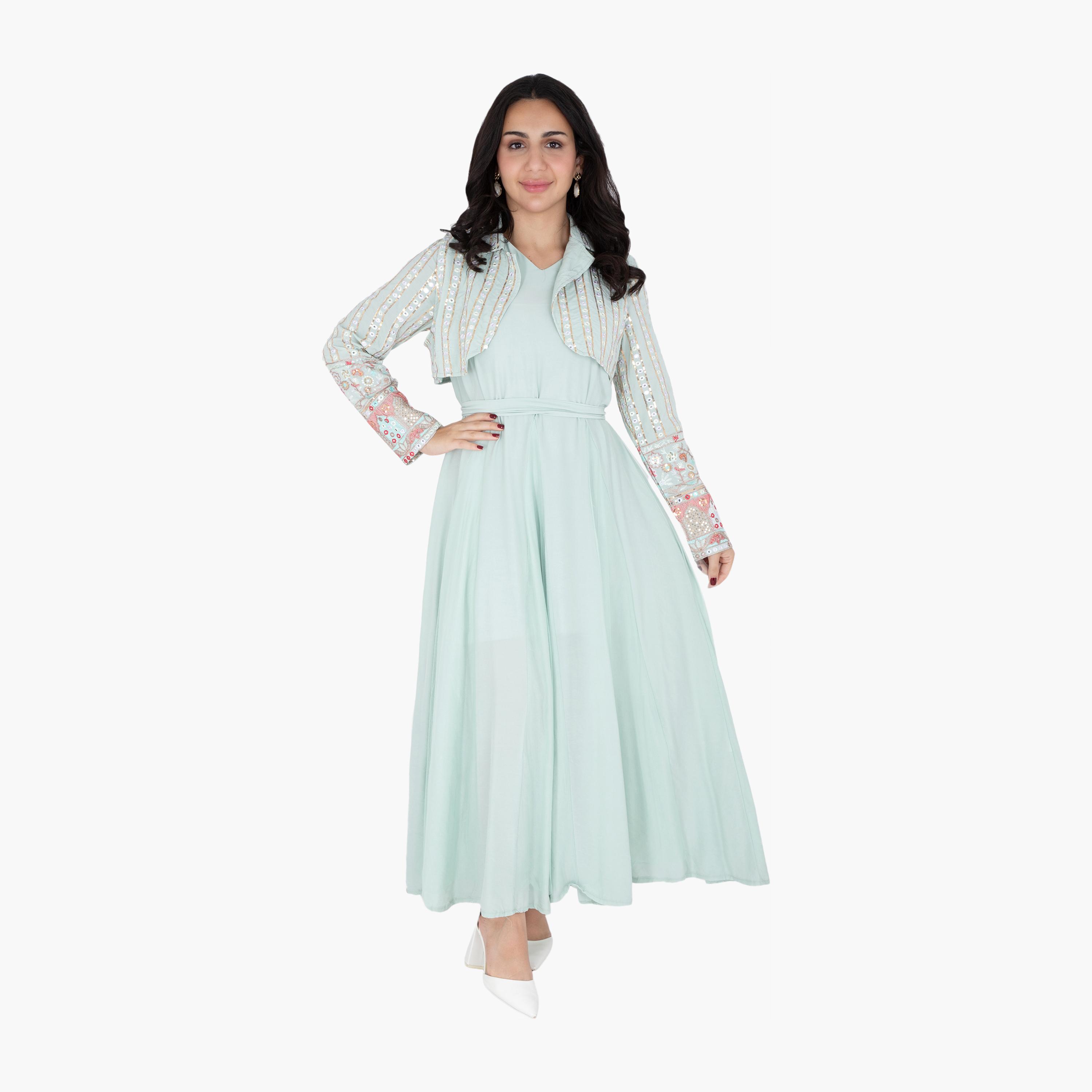 IKKXA Embroidered & Sequined Women's Evening Jalabiya with Jacket-women-arabicclothing-jalabiyas-image-10