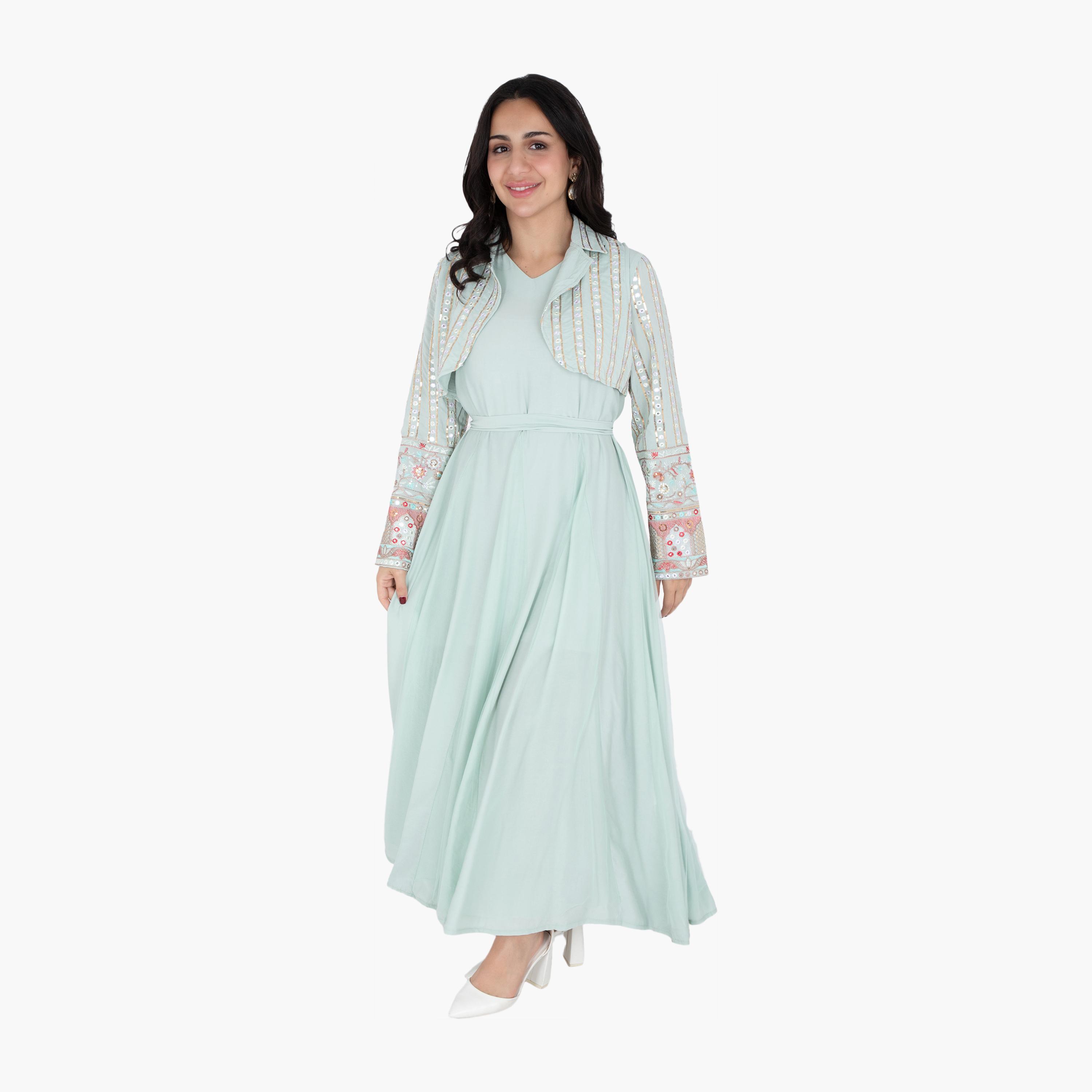 IKKXA Embroidered & Sequined Women's Evening Jalabiya with Jacket-women-arabicclothing-jalabiyas-image-11