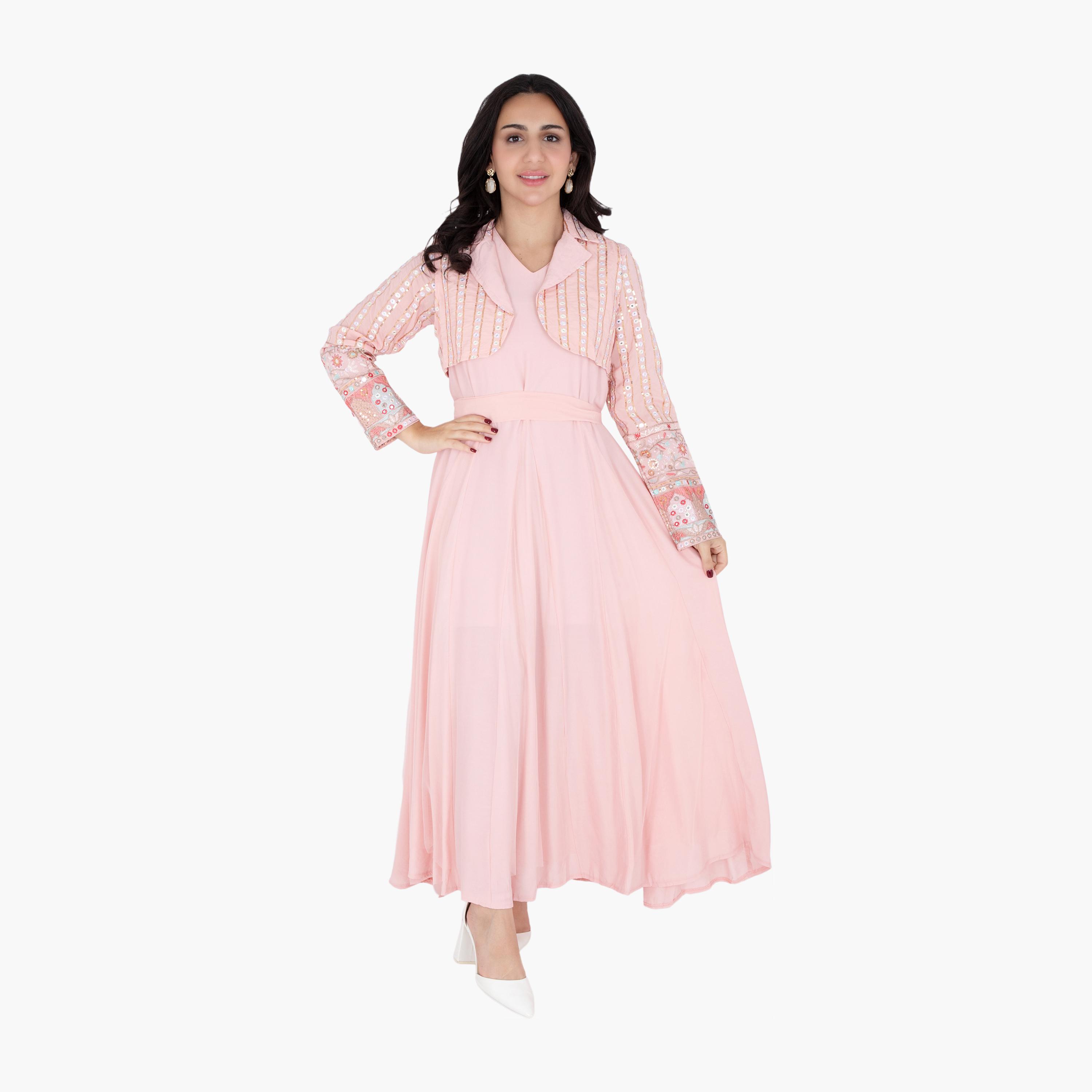 IKKXA Embroidered & Sequined Women's Evening Jalabiya with Jacket-women-arabicclothing-jalabiyas-image-5