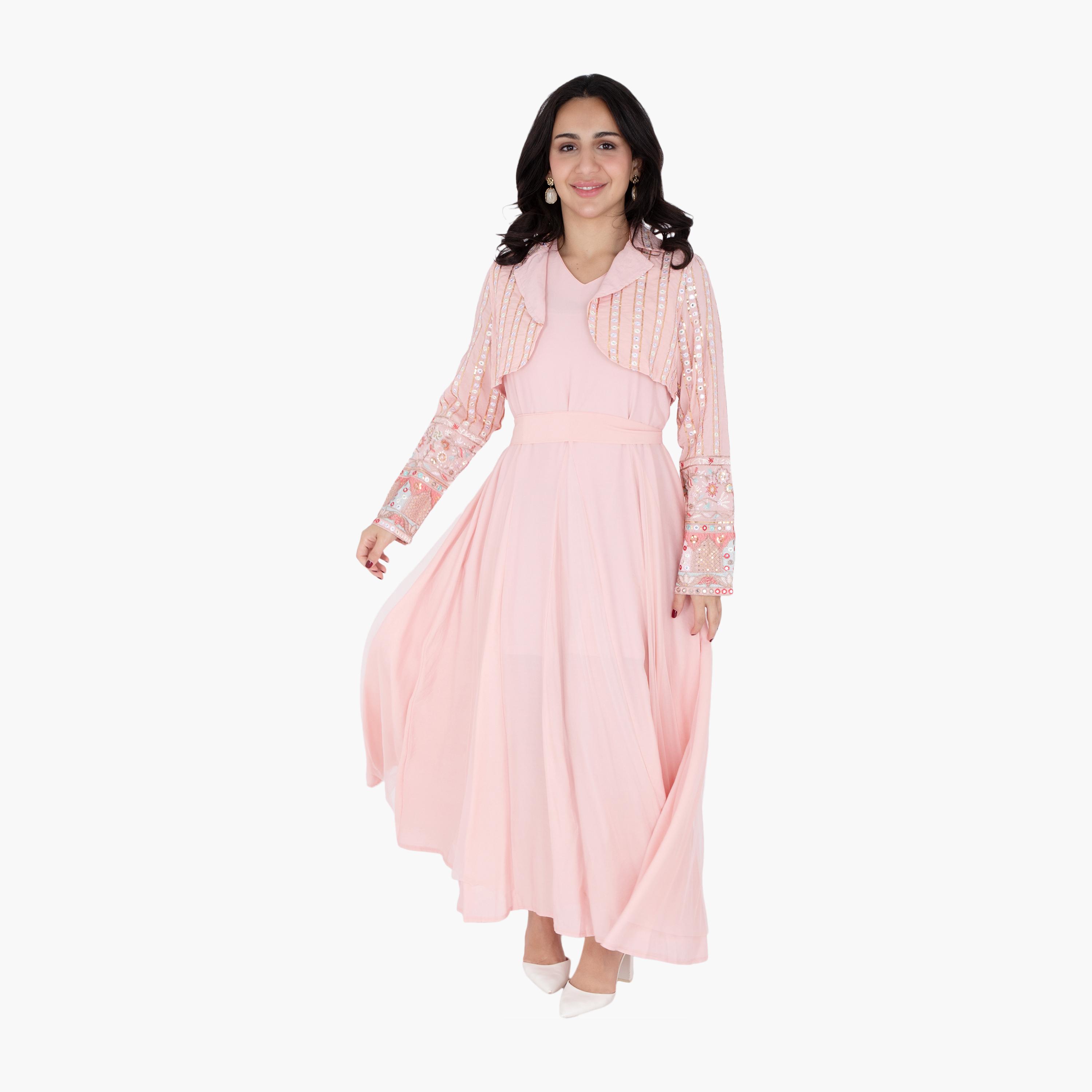 IKKXA Embroidered & Sequined Women's Evening Jalabiya with Jacket-women-arabicclothing-jalabiyas-image-7