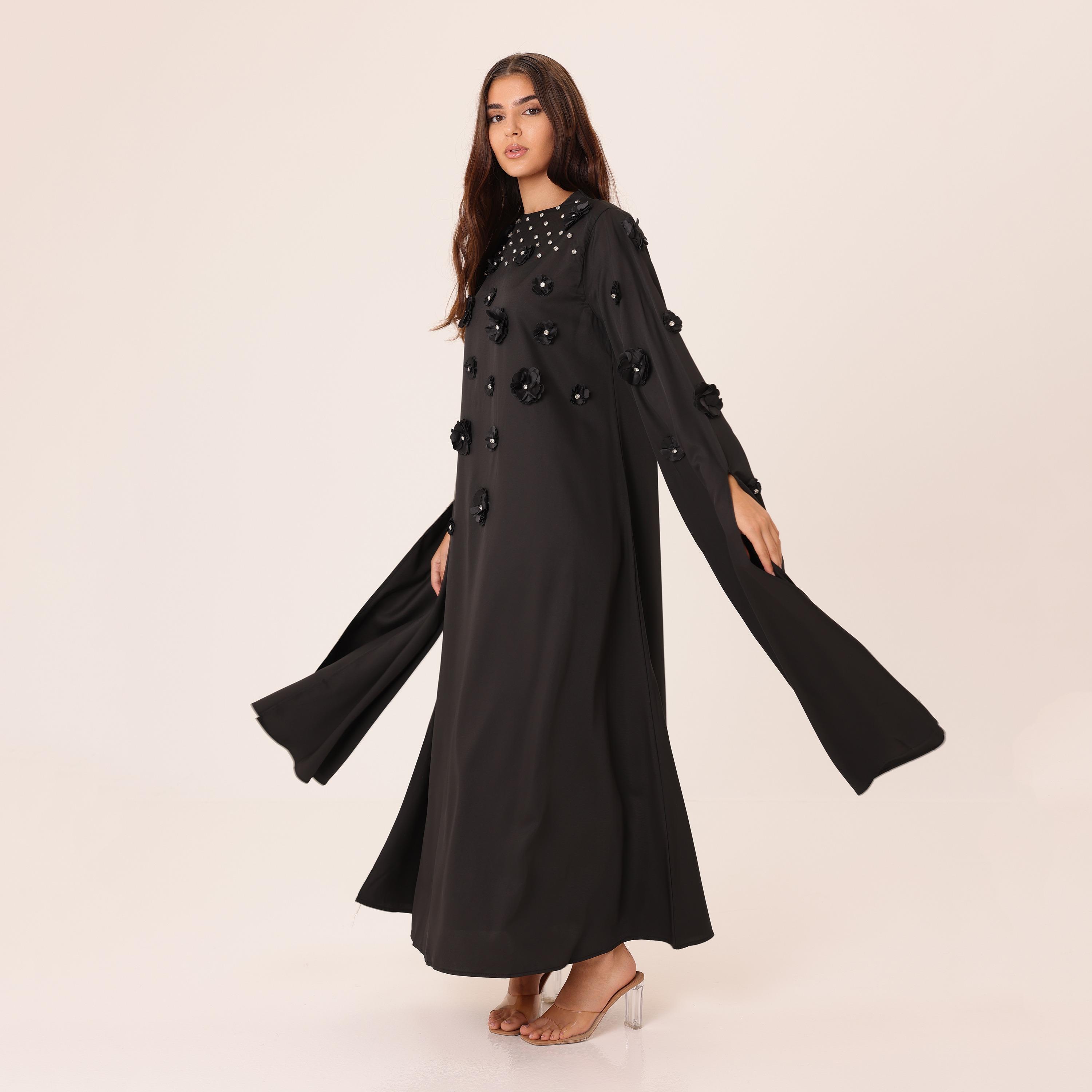 IKKXA 3D Floral Cape Sleeves Women's Evening Flared Jalabiya-women-clothing-dresses-image-5