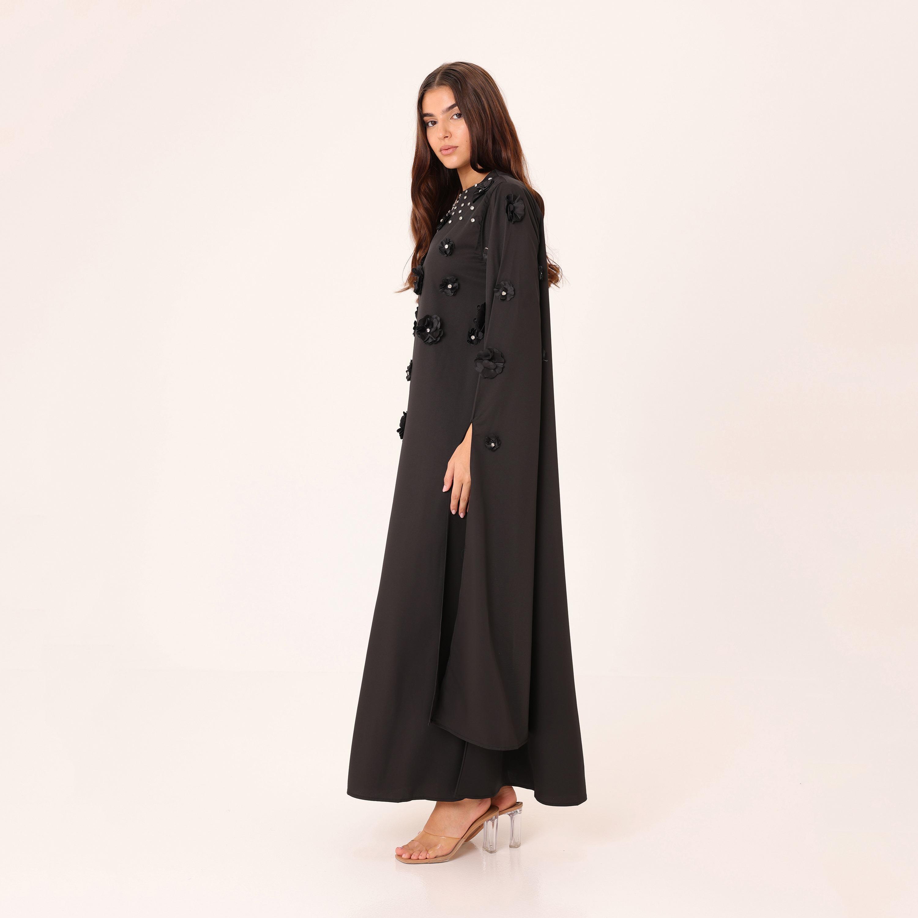 IKKXA 3D Floral Cape Sleeves Women's Evening Flared Jalabiya-women-clothing-dresses-image-6