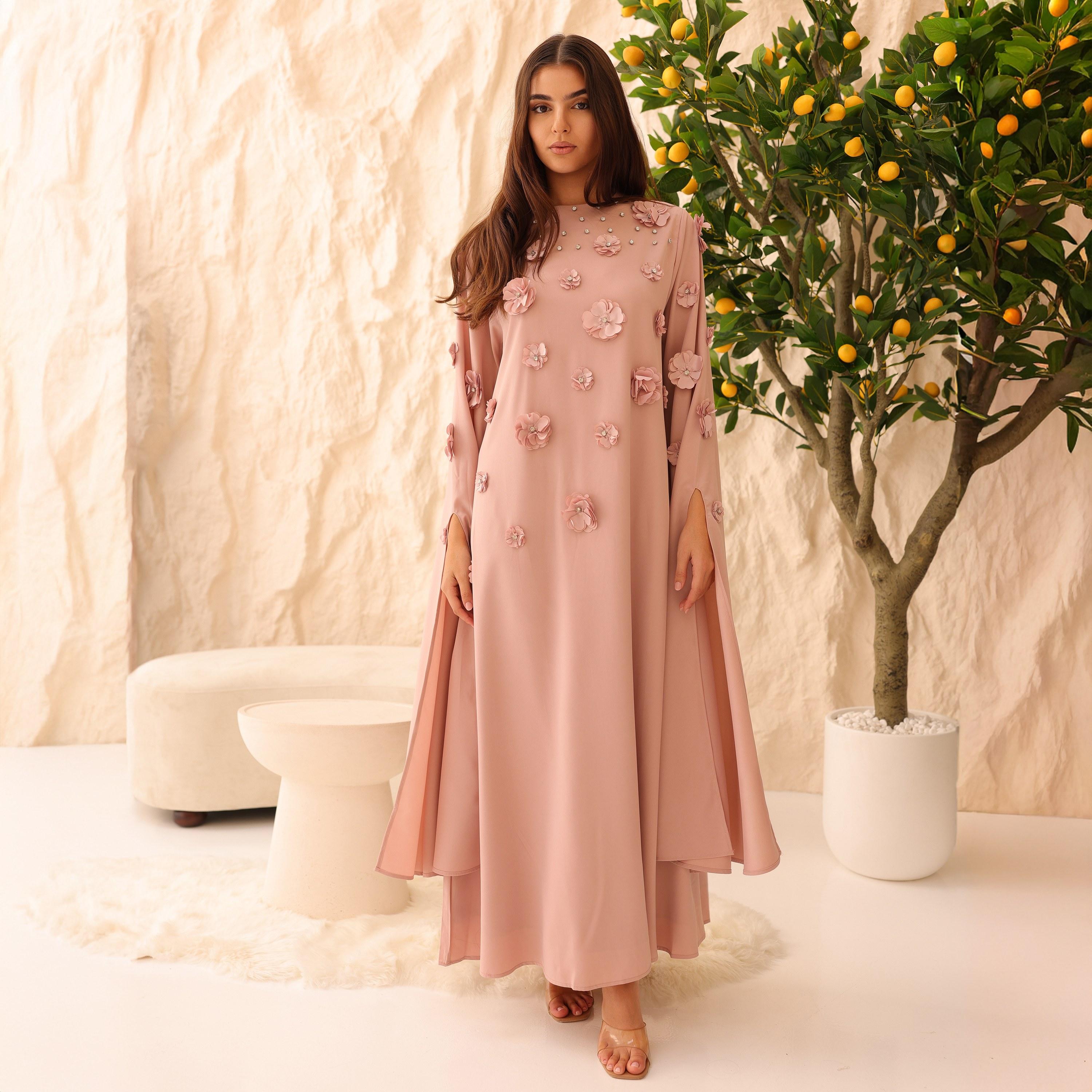 IKKXA 3D Floral Cape Sleeves Women's Evening Flared Jalabiya-women-clothing-dresses-image-11