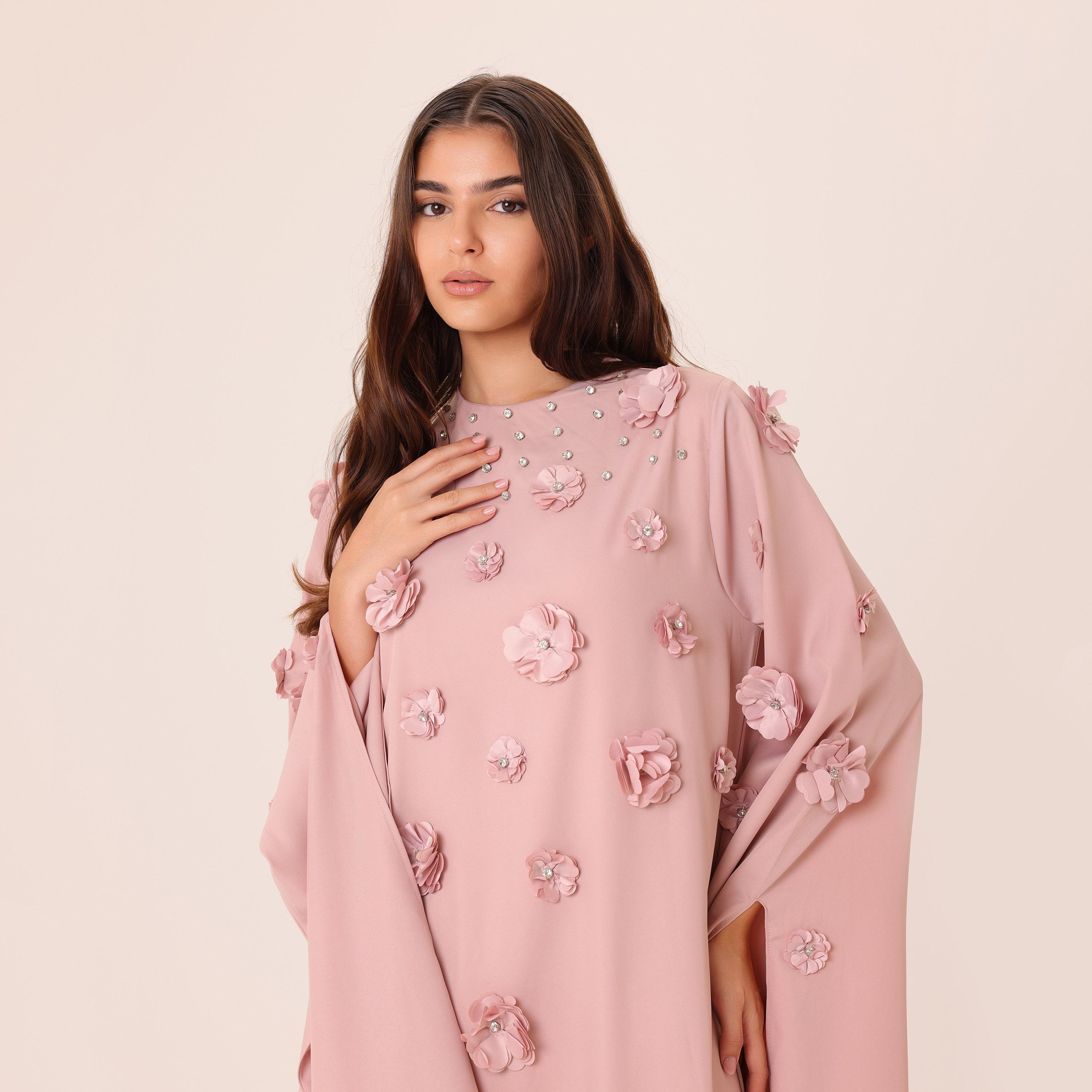 IKKXA 3D Floral Cape Sleeves Women's Evening Flared Jalabiya-women-clothing-dresses-image-12