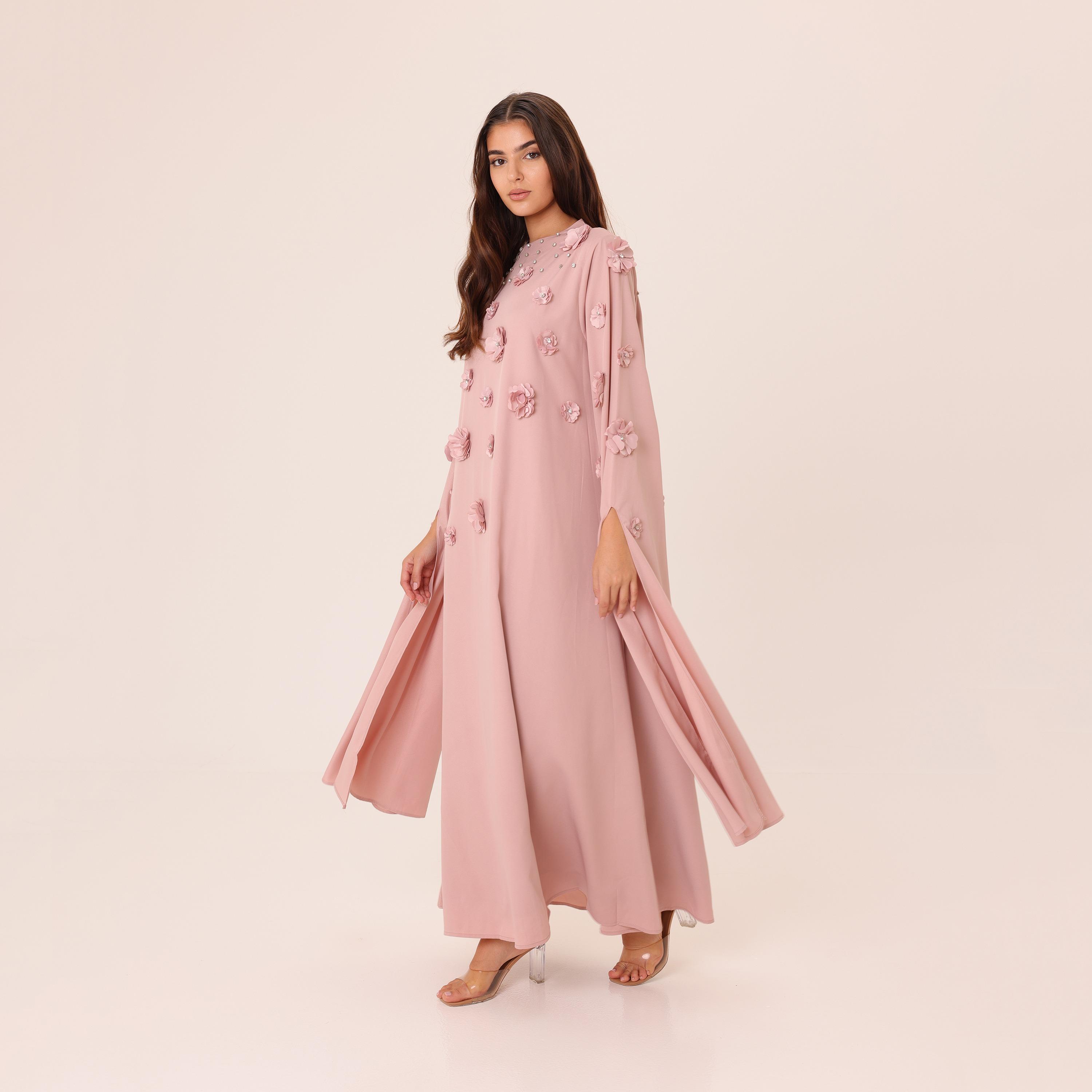IKKXA 3D Floral Cape Sleeves Women's Evening Flared Jalabiya-women-clothing-dresses-image-13