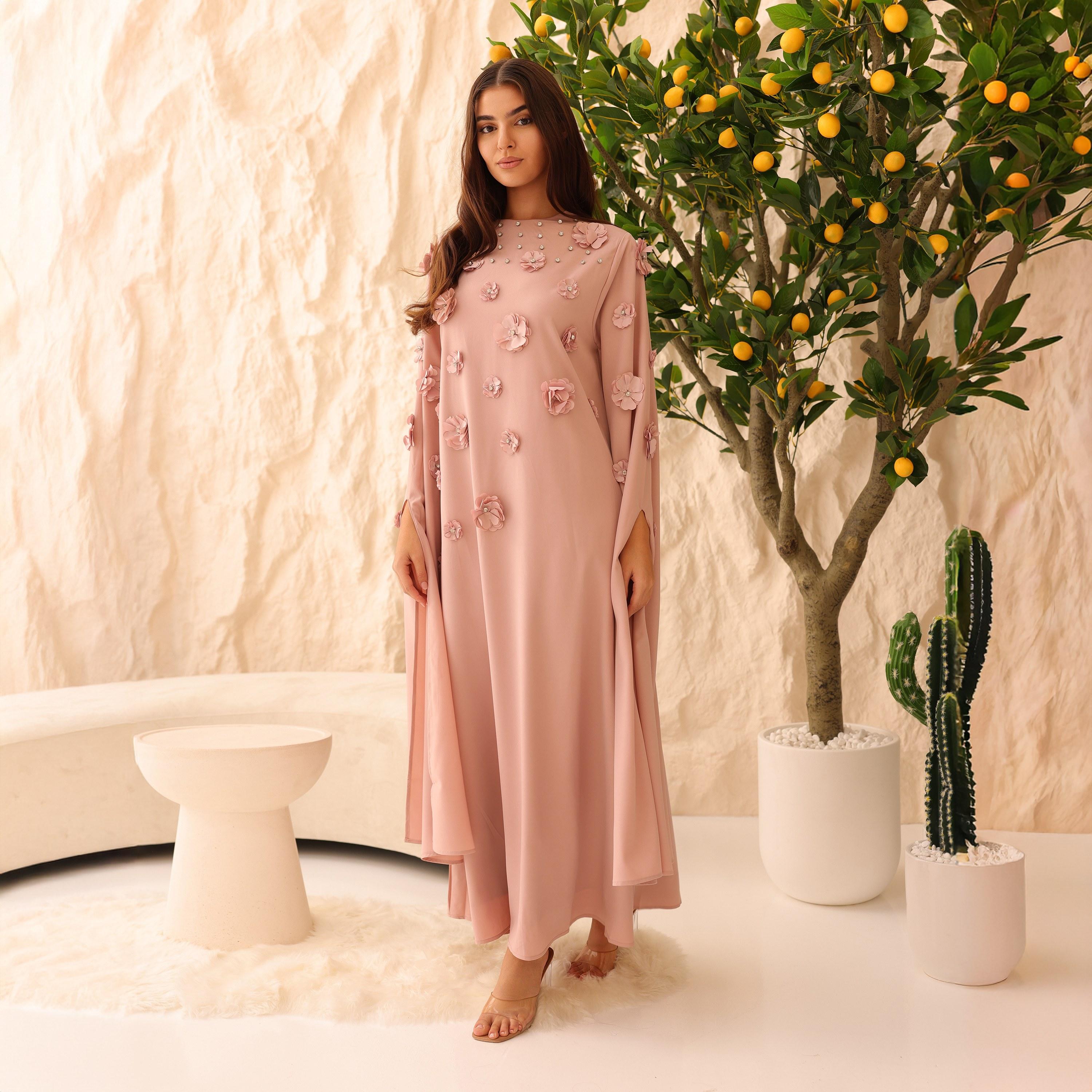 IKKXA 3D Floral Cape Sleeves Women's Evening Flared Jalabiya-women-clothing-dresses-image-15