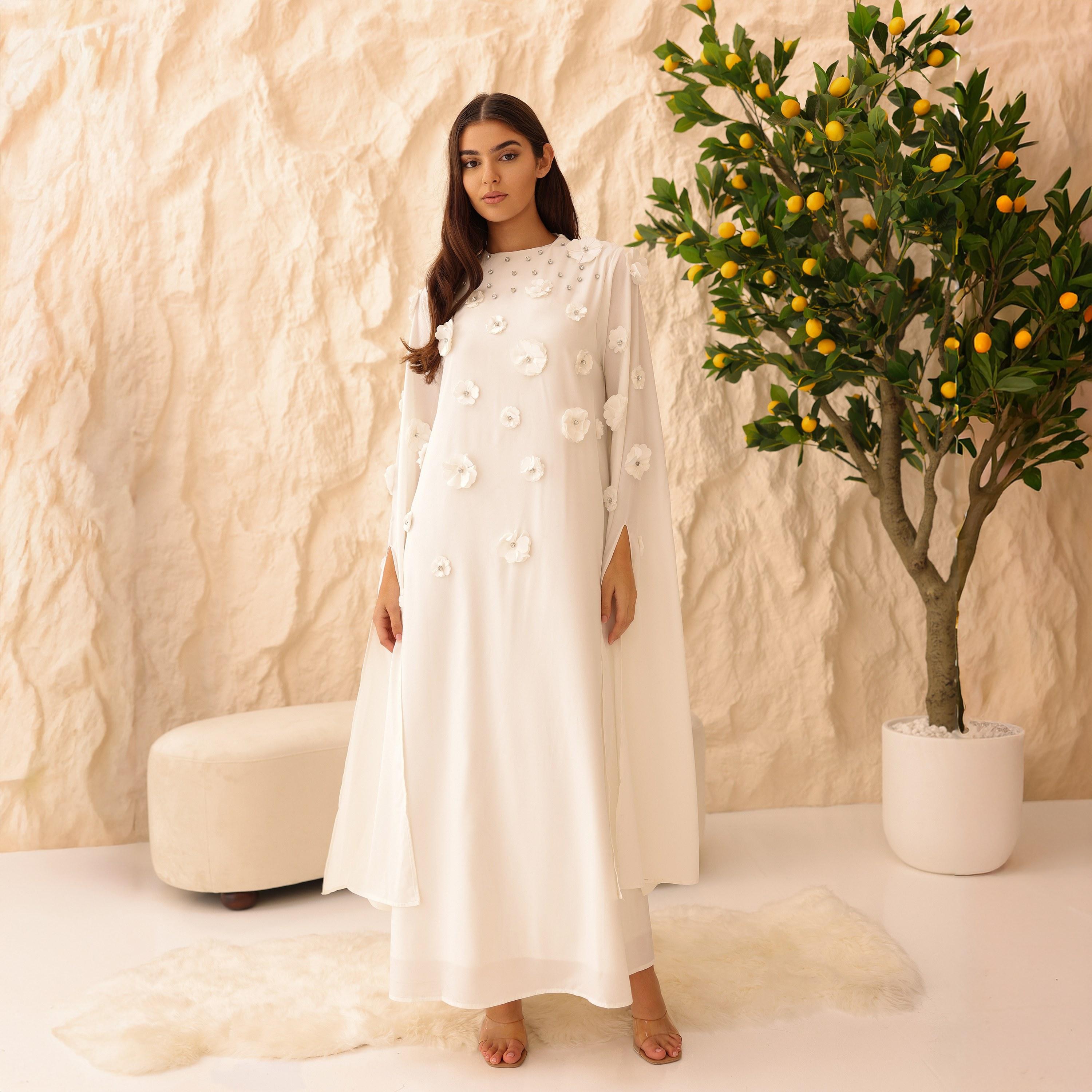 IKKXA 3D Floral Cape Sleeves Women's Evening Flared Jalabiya-women-clothing-dresses-image-7