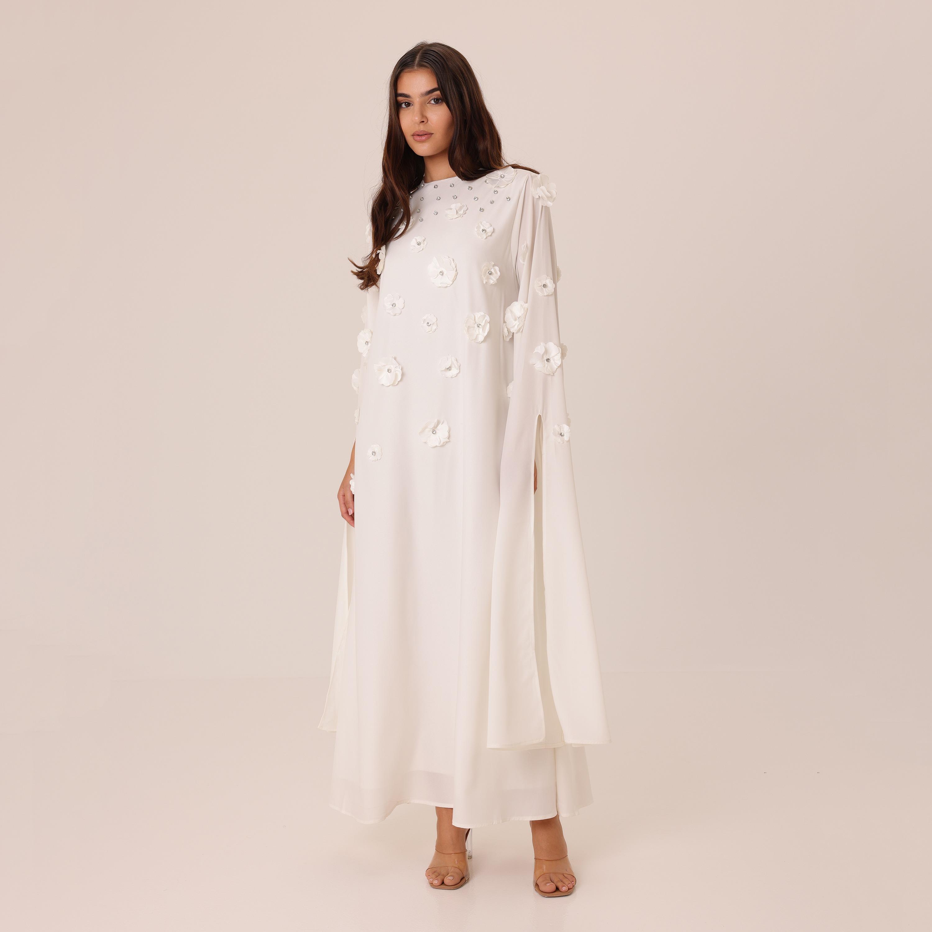 IKKXA 3D Floral Cape Sleeves Women's Evening Flared Jalabiya-women-clothing-dresses-image-9