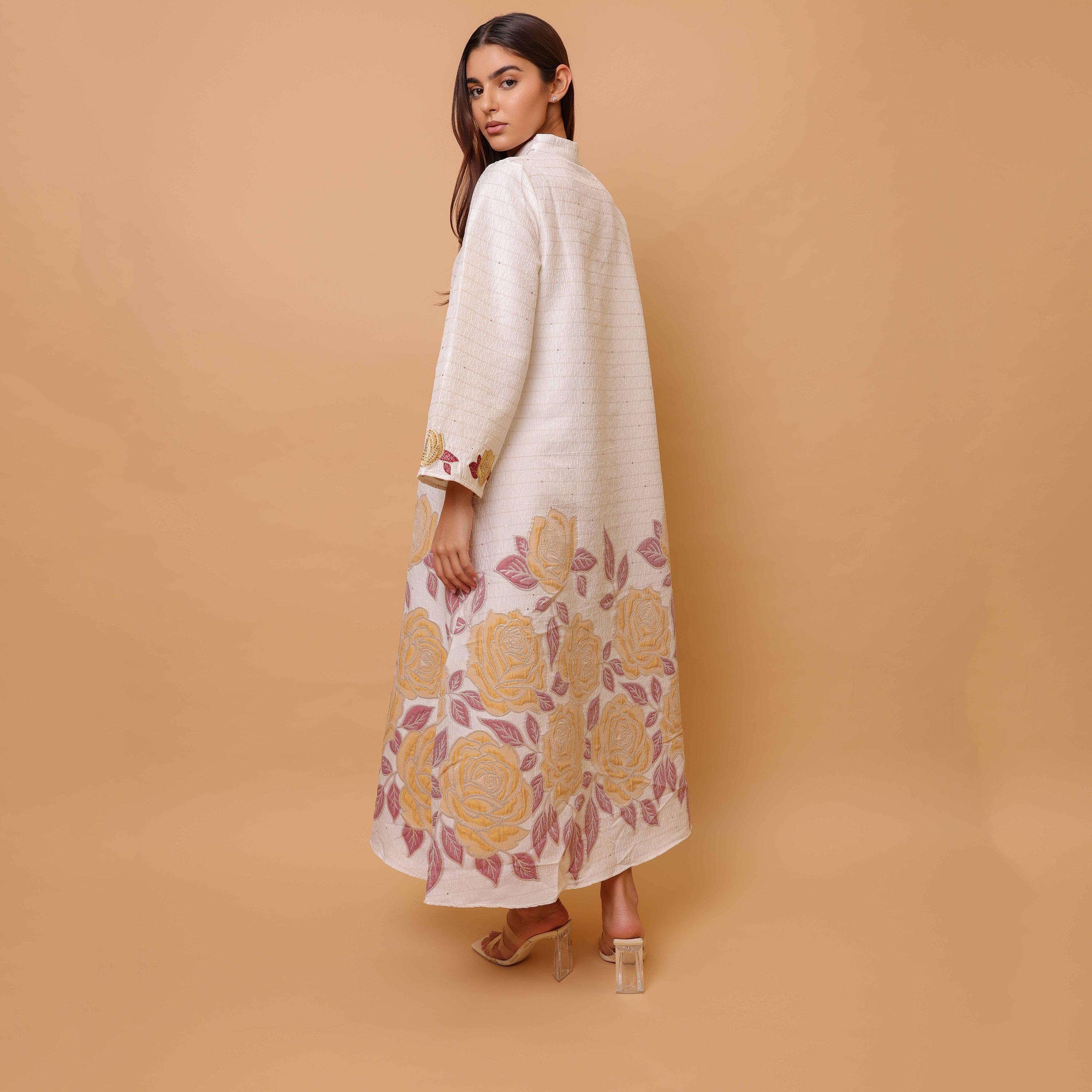 جلابية نسائية جاكار بنقشة الورد وياقة ماندارين وأكمام واسعة من إيككسا-women-arabicclothing-jalabiyas-image-9