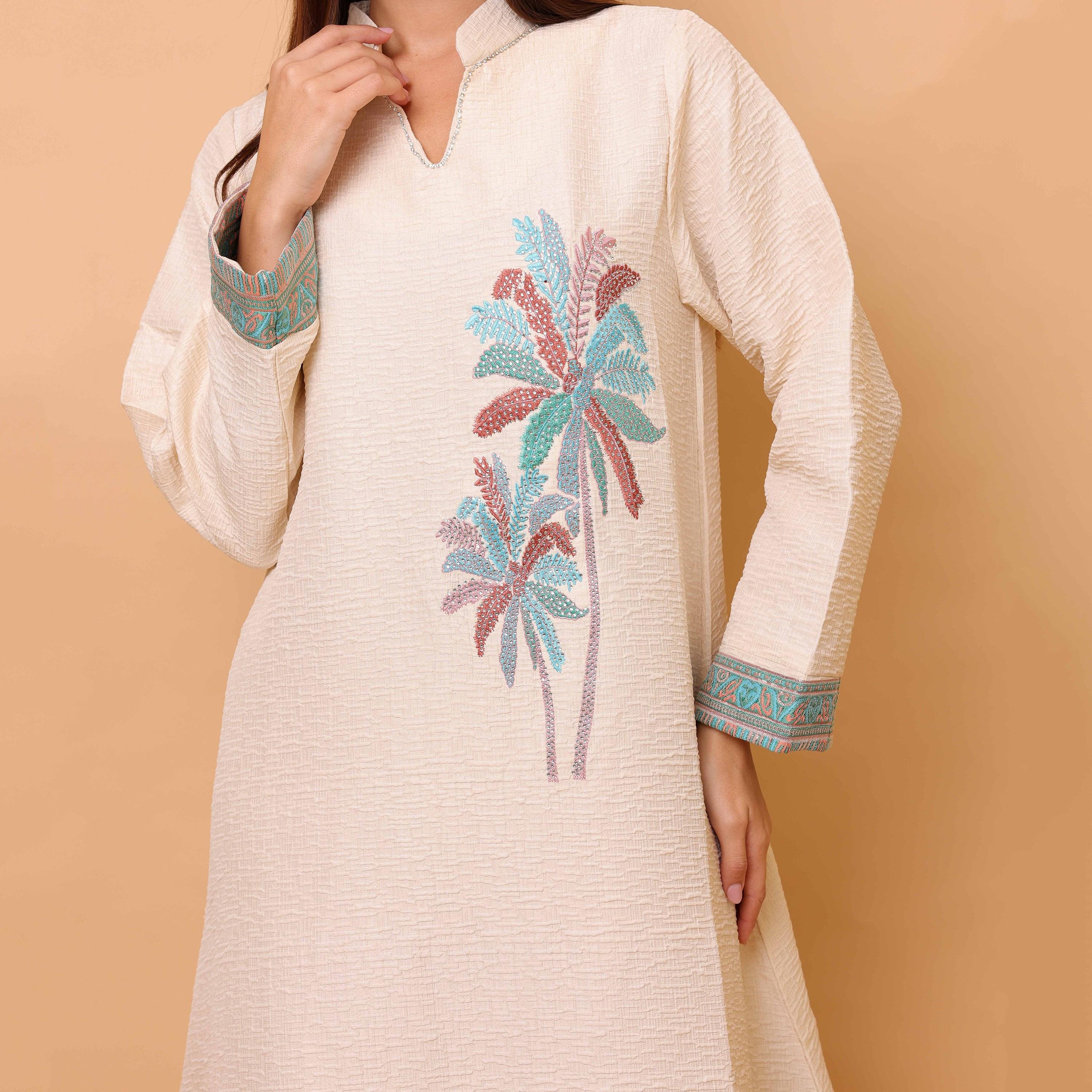 جلابية نسائية بتطريز استوائي وياقة ماندارين من إيككسا-women-arabicclothing-jalabiyas-image-6