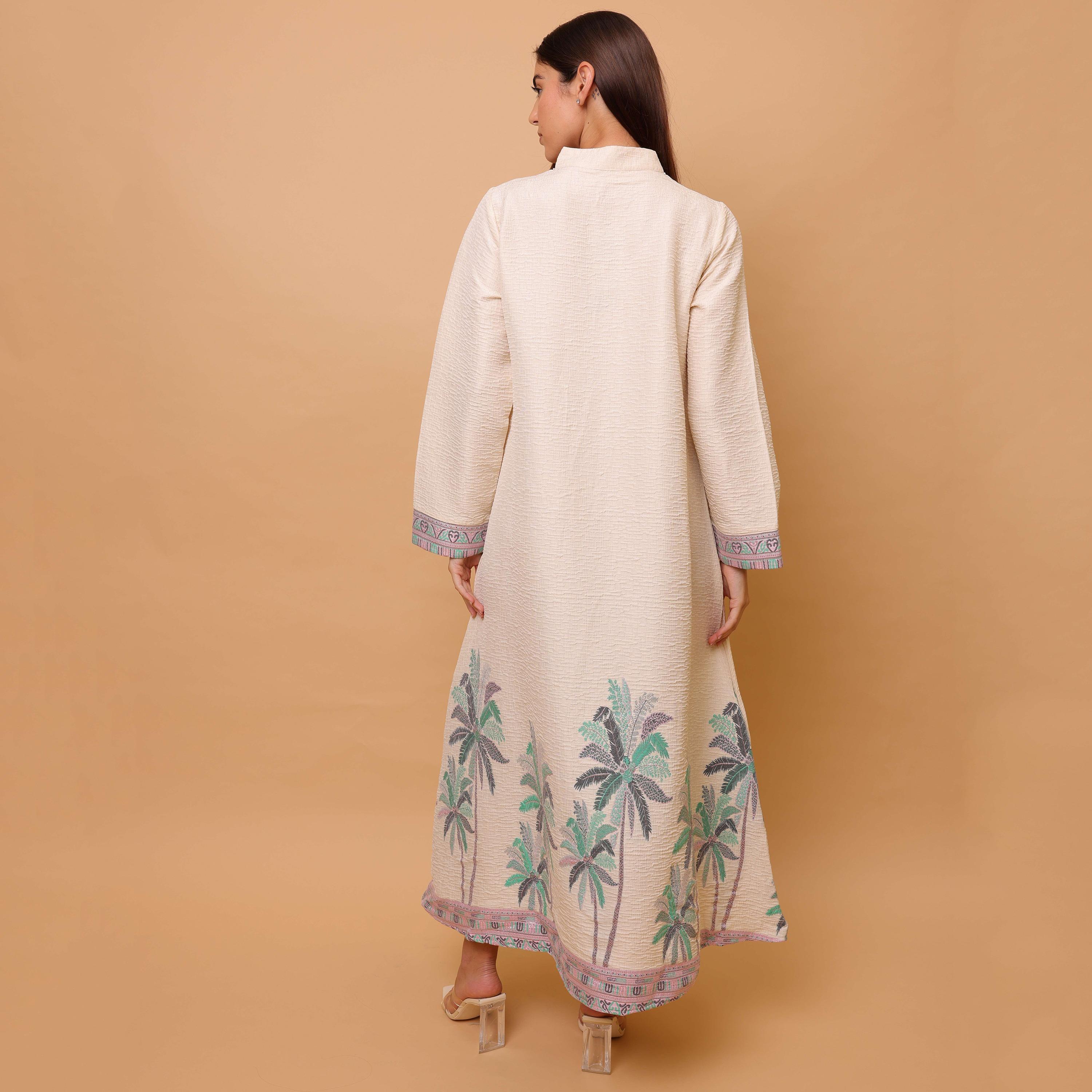 IKKXA Tropical Embroidered Mandarin Collar Women's Jalabiya-women-arabicclothing-jalabiyas-image-4