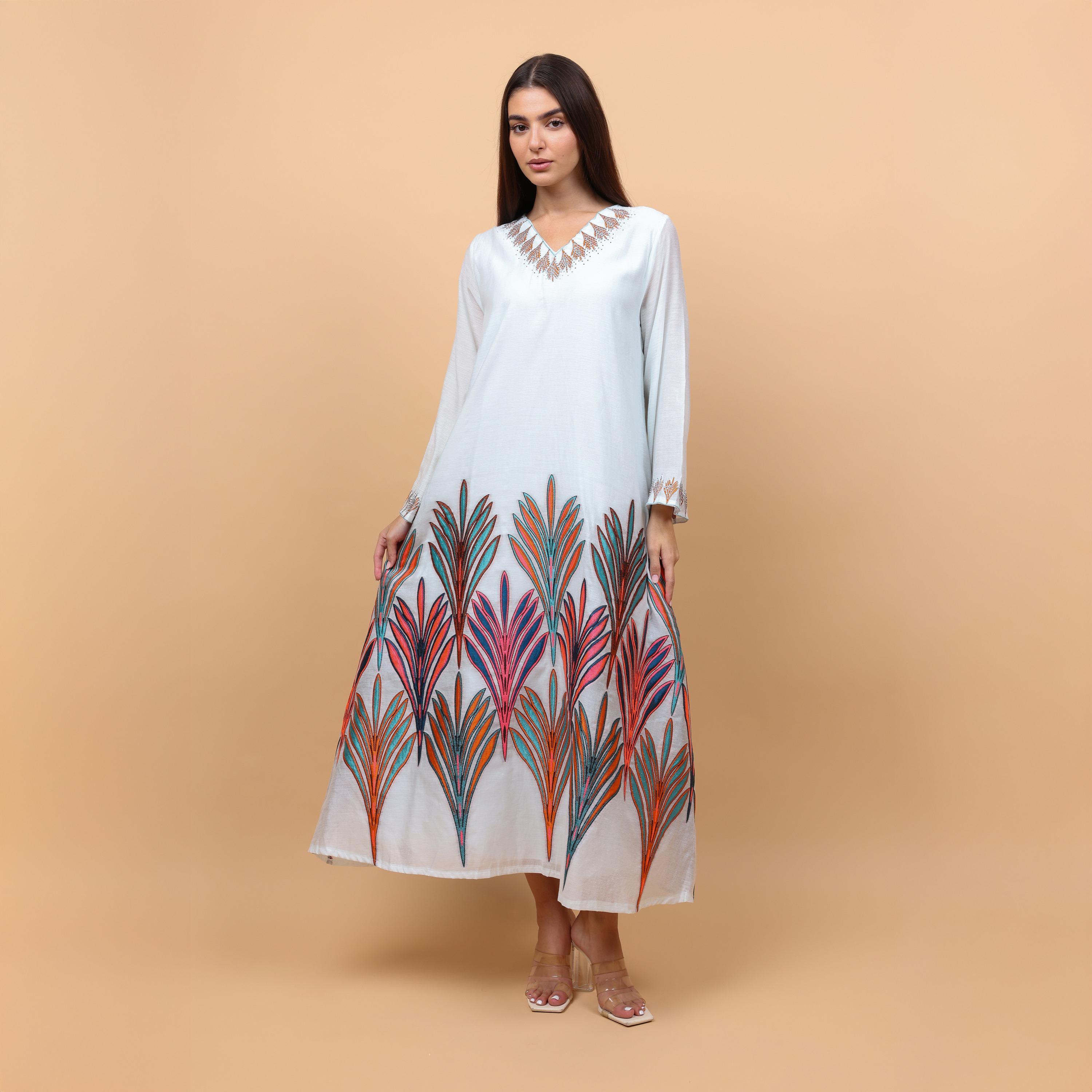 جلابية نسائية مطرزة بنقوش أوراق الشجر من إككسا-women-arabicclothing-jalabiyas-image-1