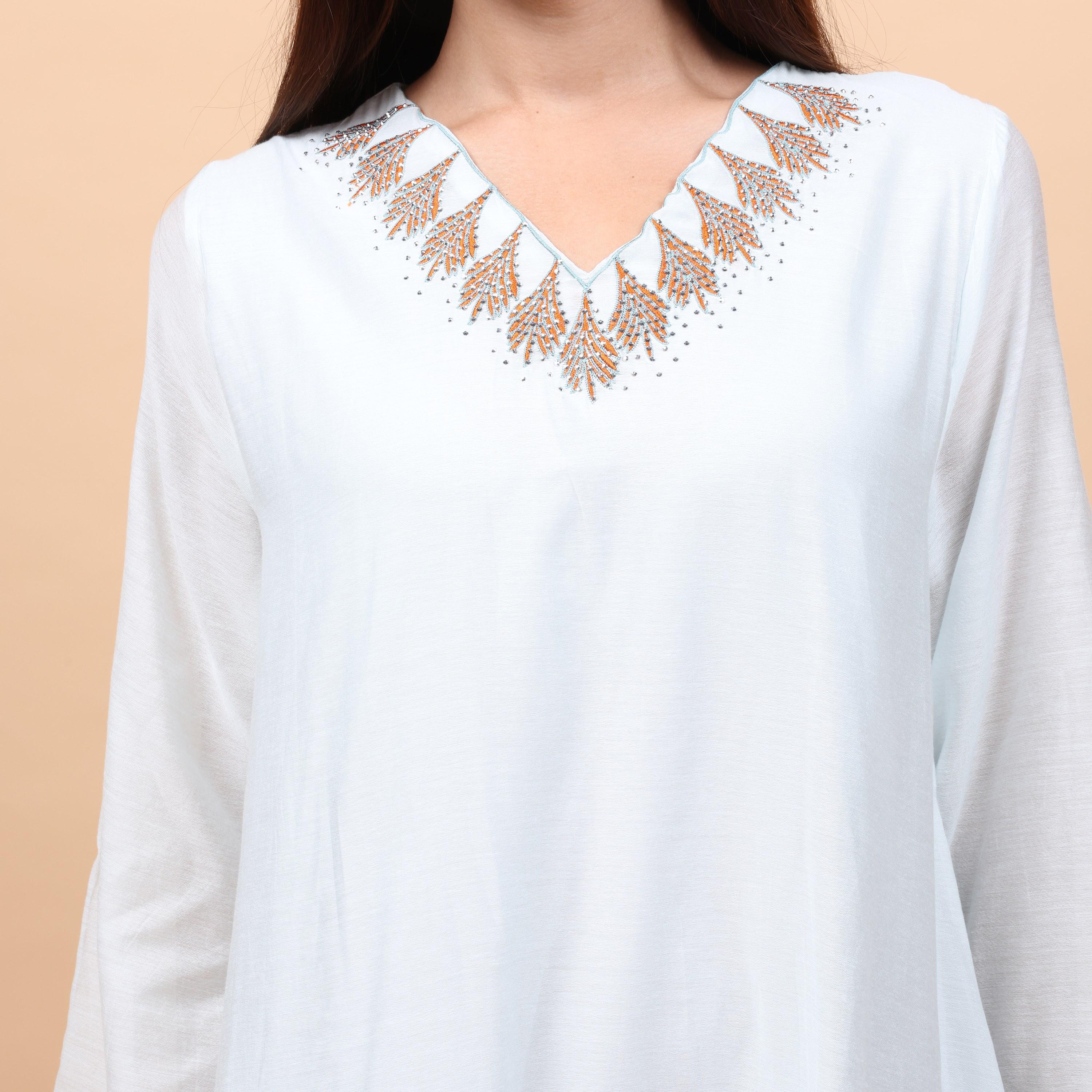 جلابية نسائية مطرزة بنقوش أوراق الشجر من إككسا-women-arabicclothing-jalabiyas-image-2