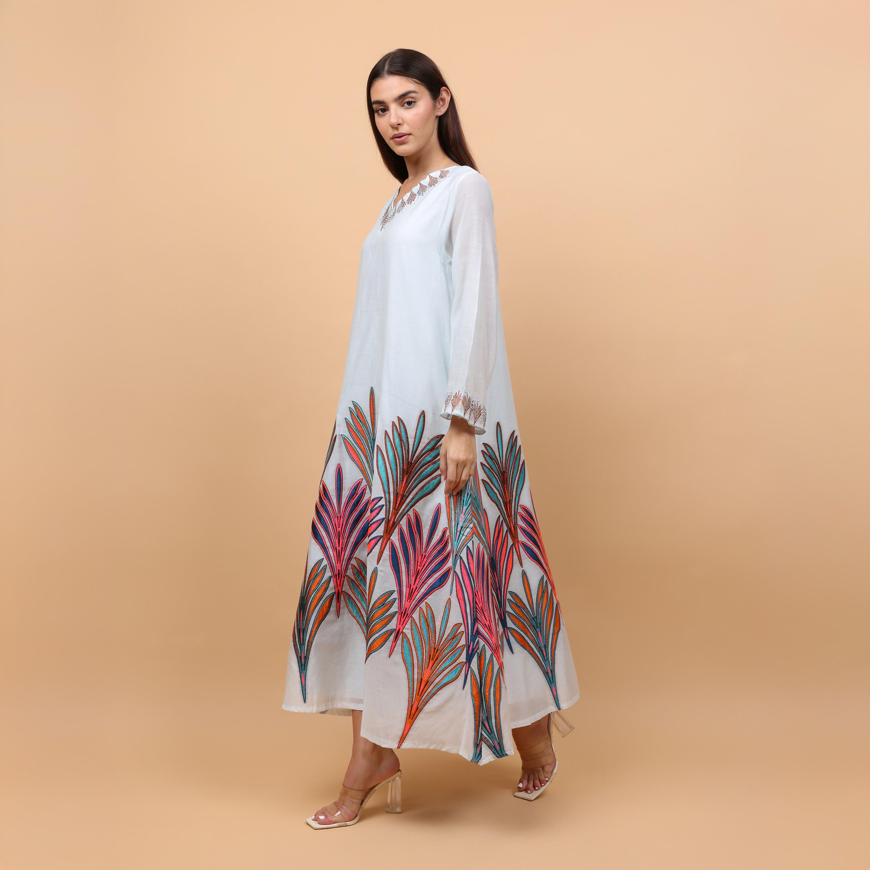جلابية نسائية مطرزة بنقوش أوراق الشجر من إككسا-women-arabicclothing-jalabiyas-image-3