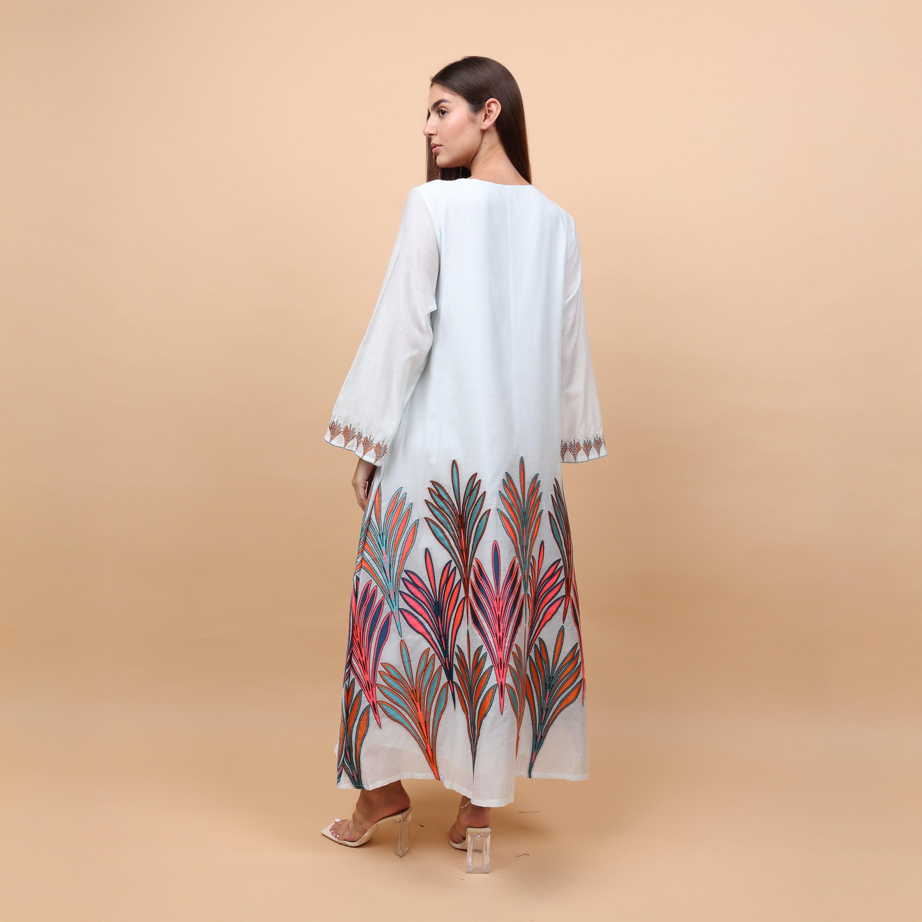 جلابية نسائية مطرزة بنقوش أوراق الشجر من إككسا-women-arabicclothing-jalabiyas-image-4